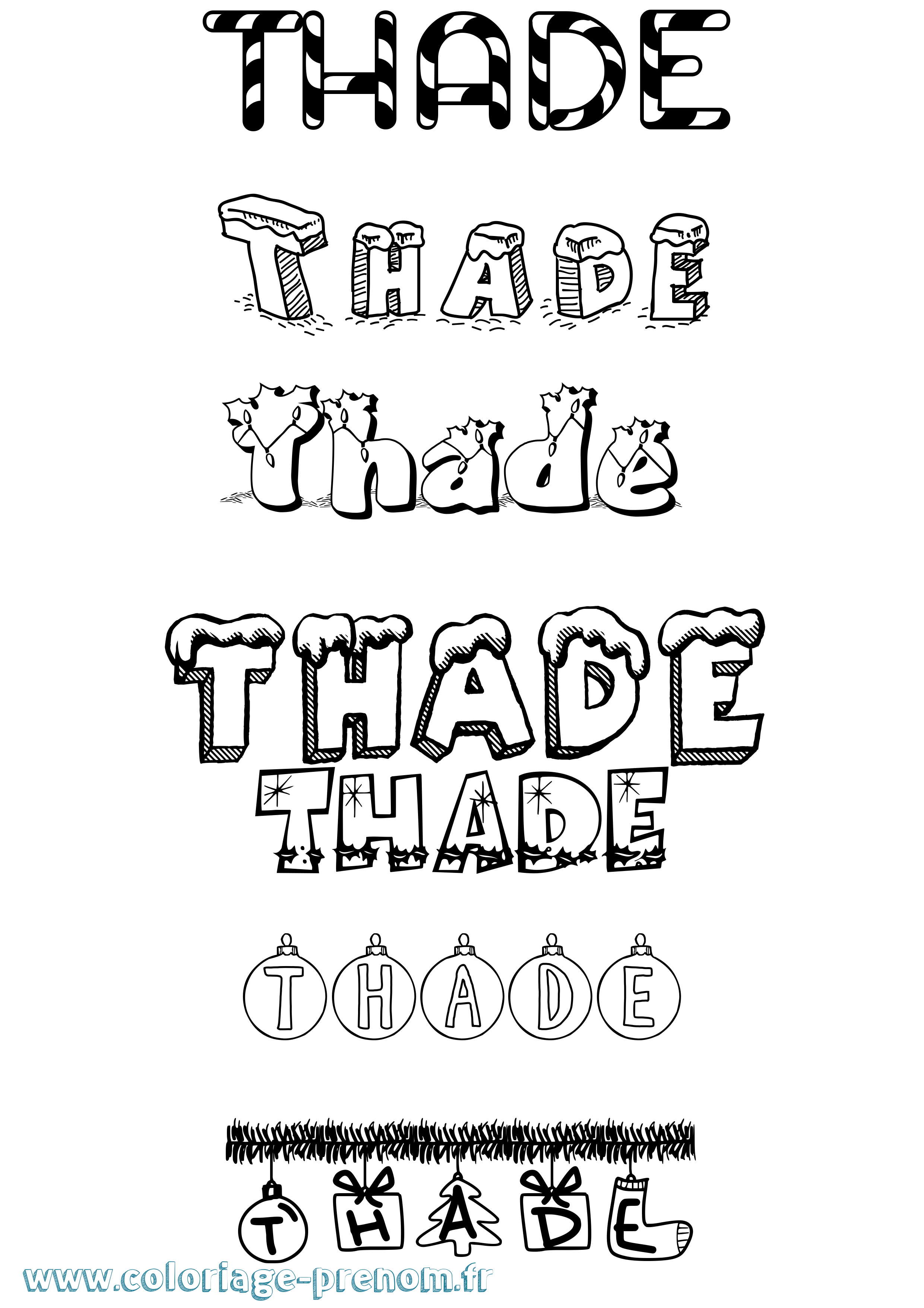 Coloriage Thade Noël Coloriage prénom Thade Noël