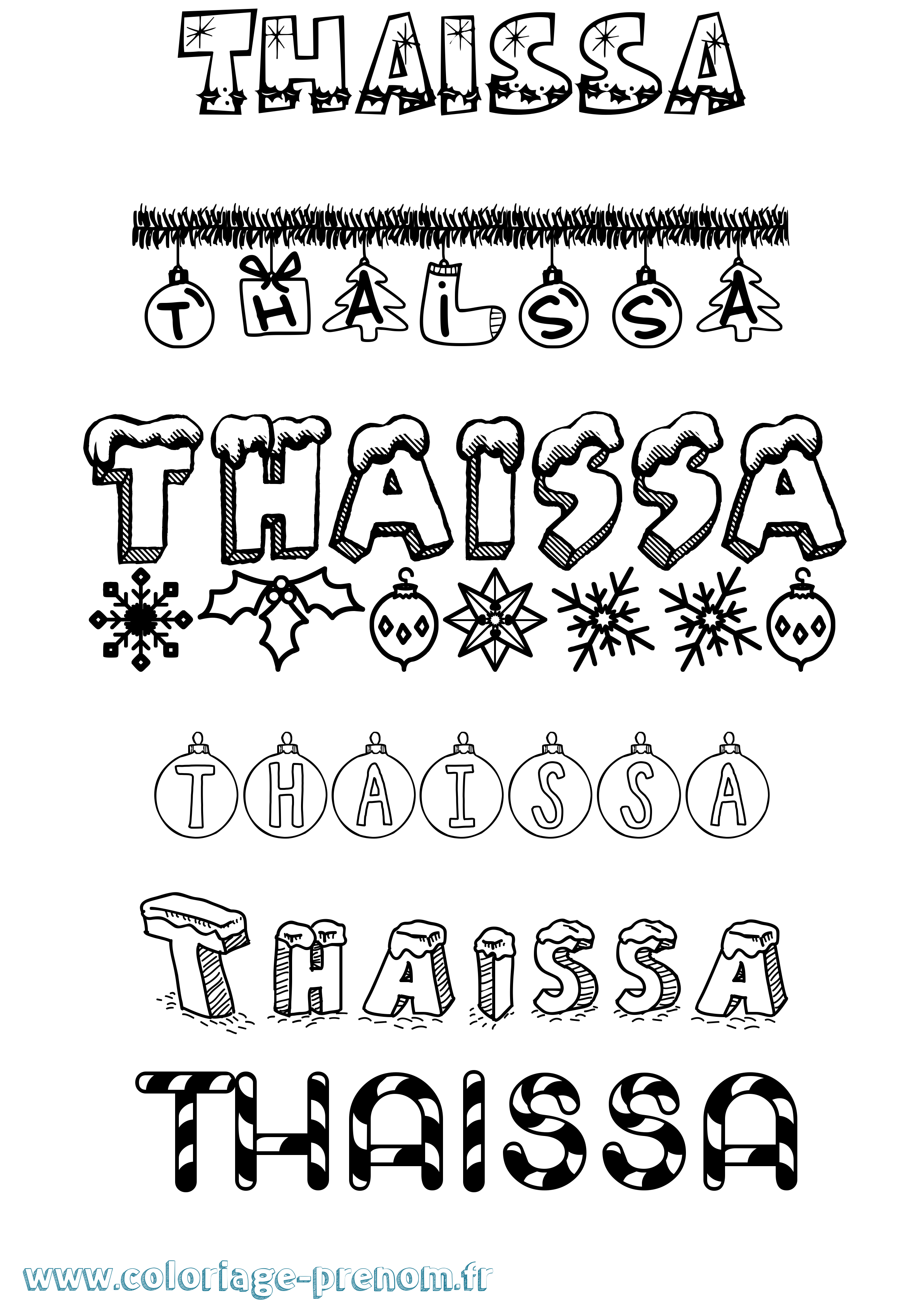 Coloriage Thaissa Noël Coloriage prénom Thaissa Noël