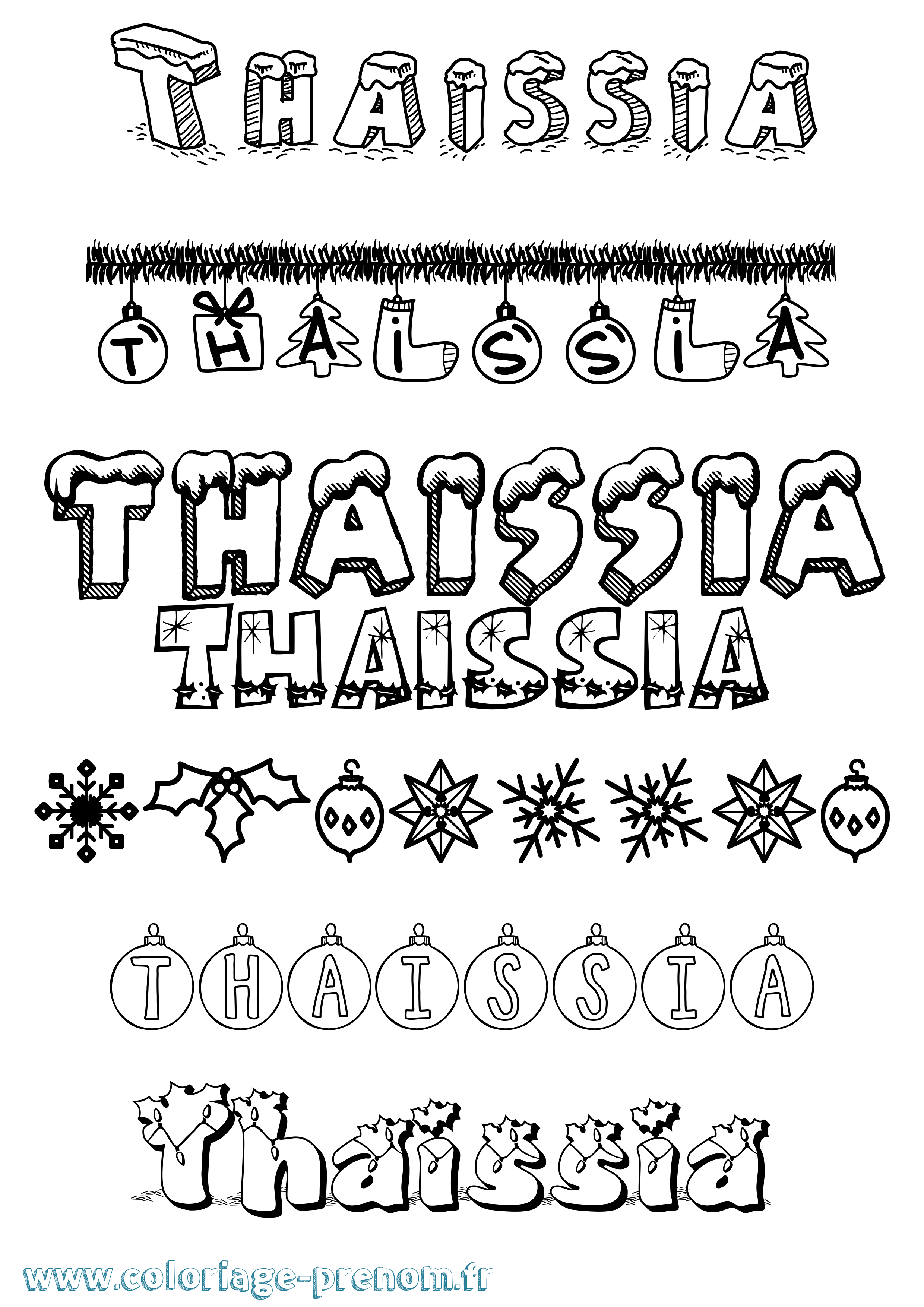 Coloriage Thaissia Noël Coloriage prénom Thaissia Noël