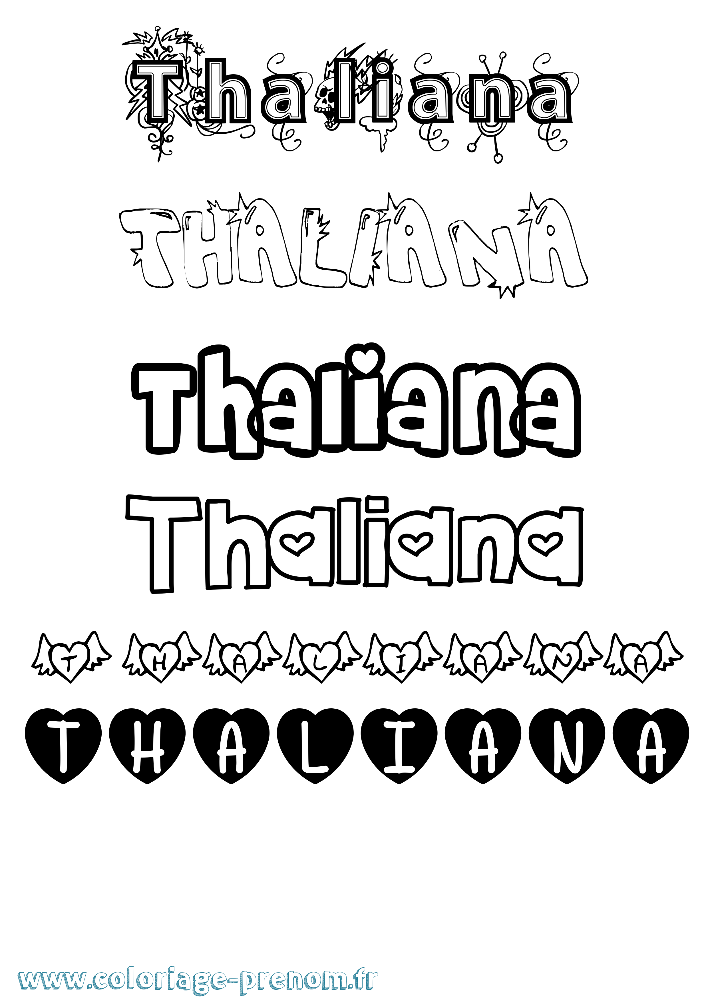 Coloriage Thaliana Girly Coloriage prénom Thaliana Girly