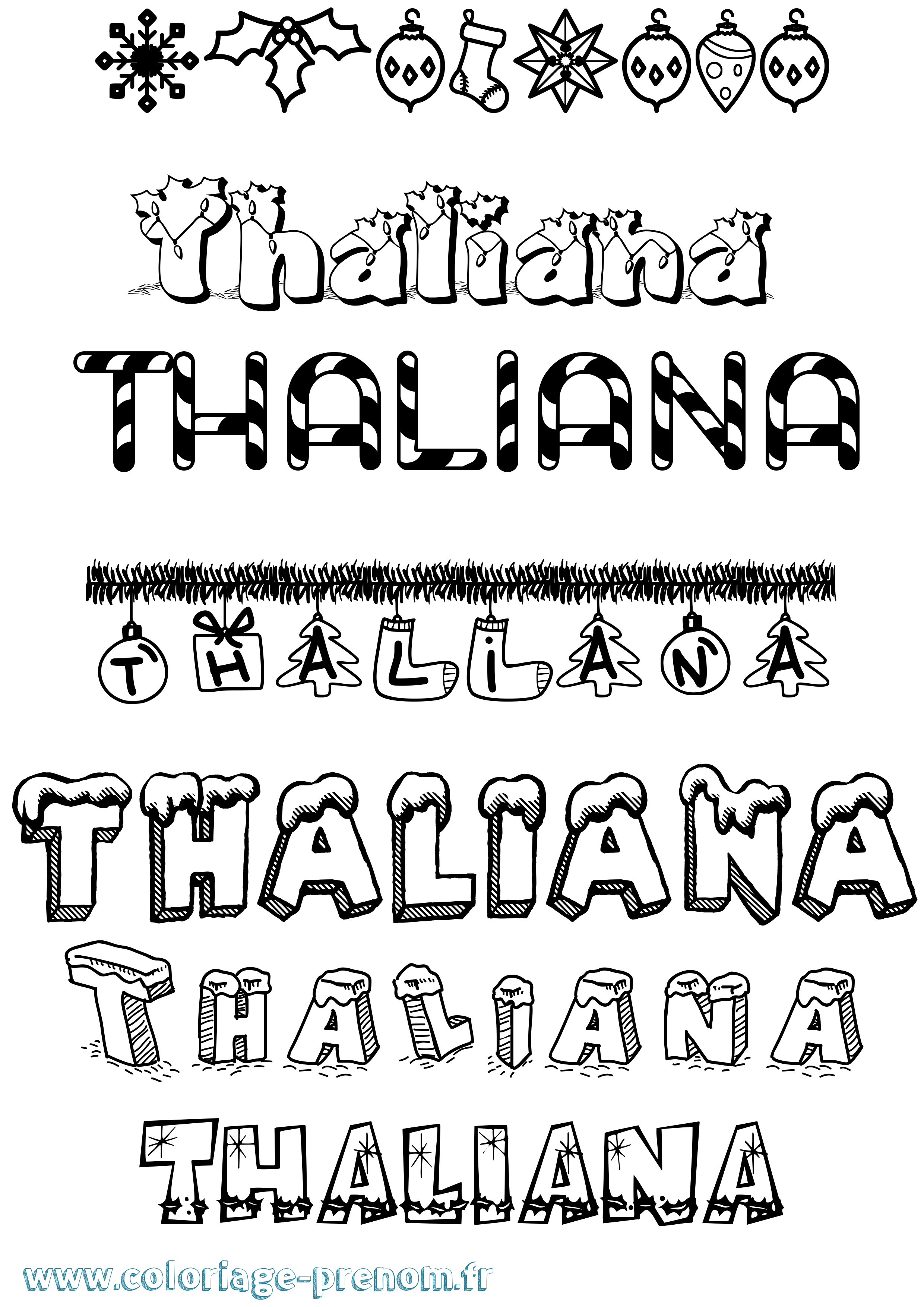Coloriage Thaliana Noël Coloriage prénom Thaliana Noël