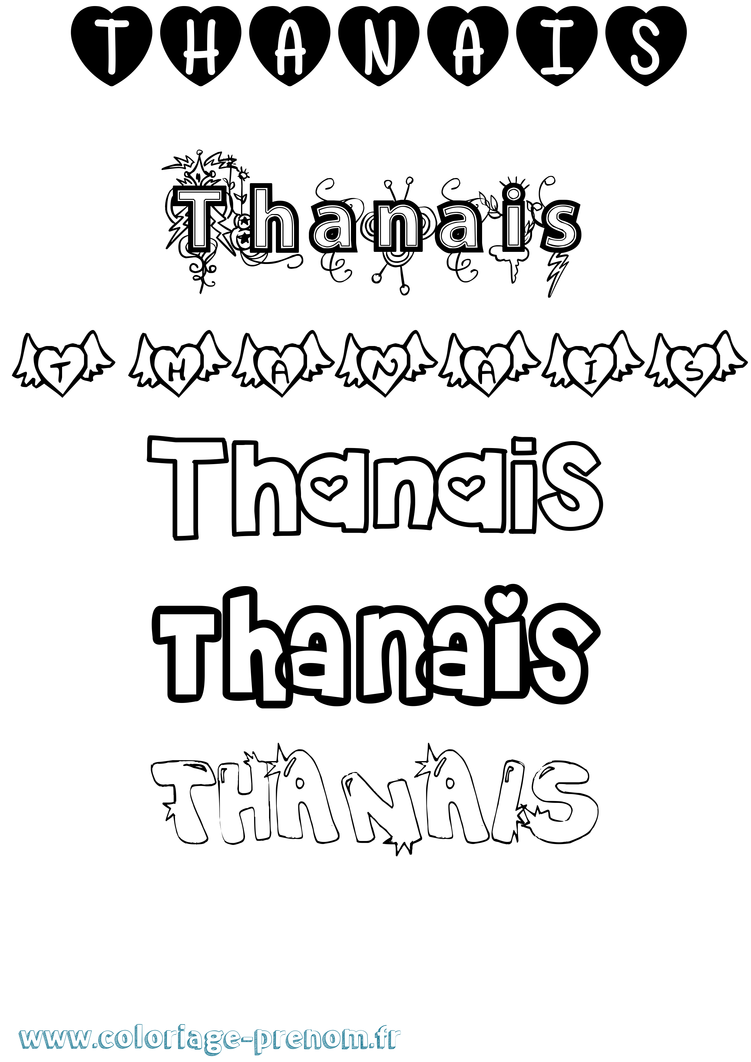 Coloriage Thanais Girly Coloriage prénom Thanais Girly
