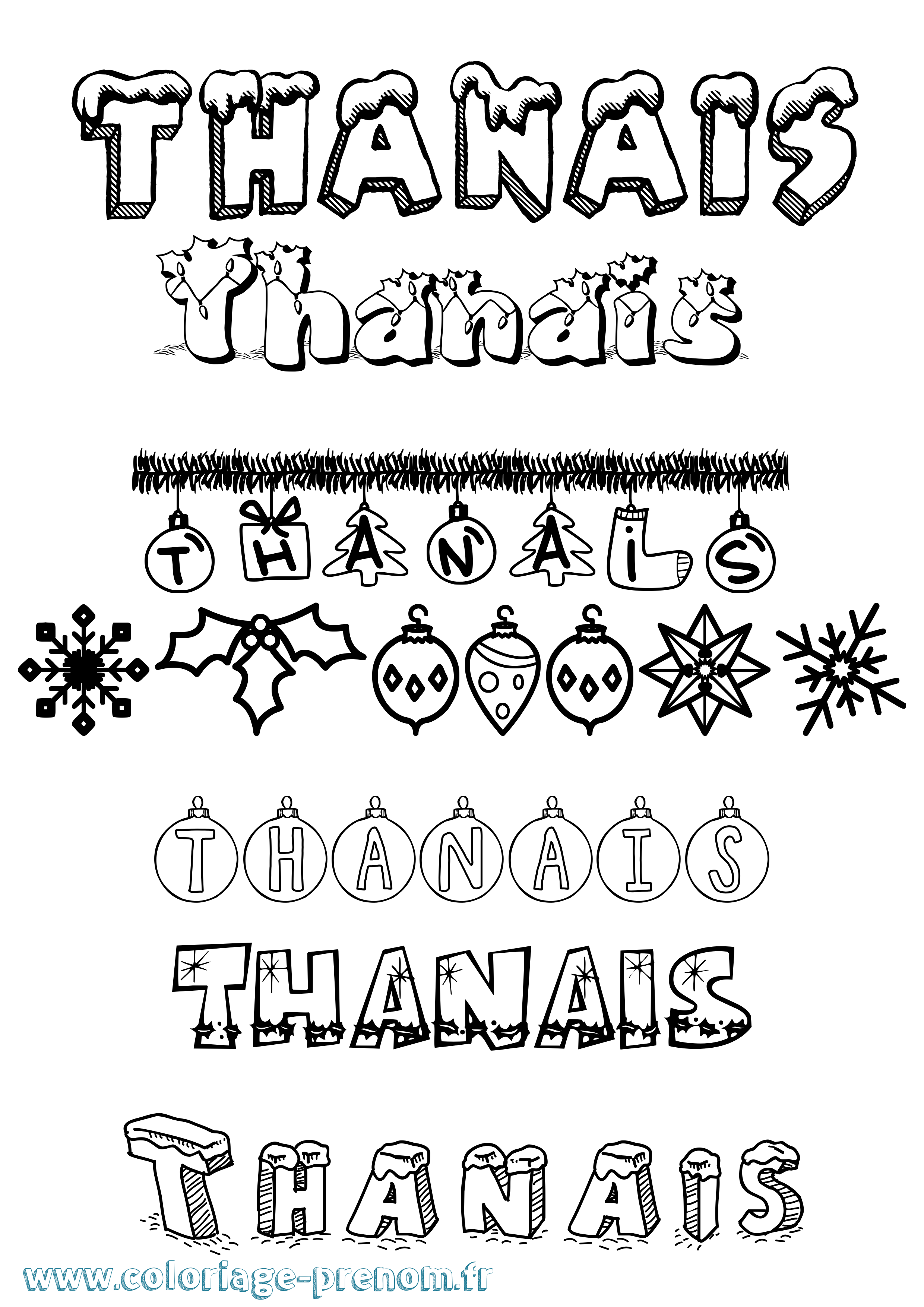 Coloriage Thanais Noël Coloriage prénom Thanais Noël