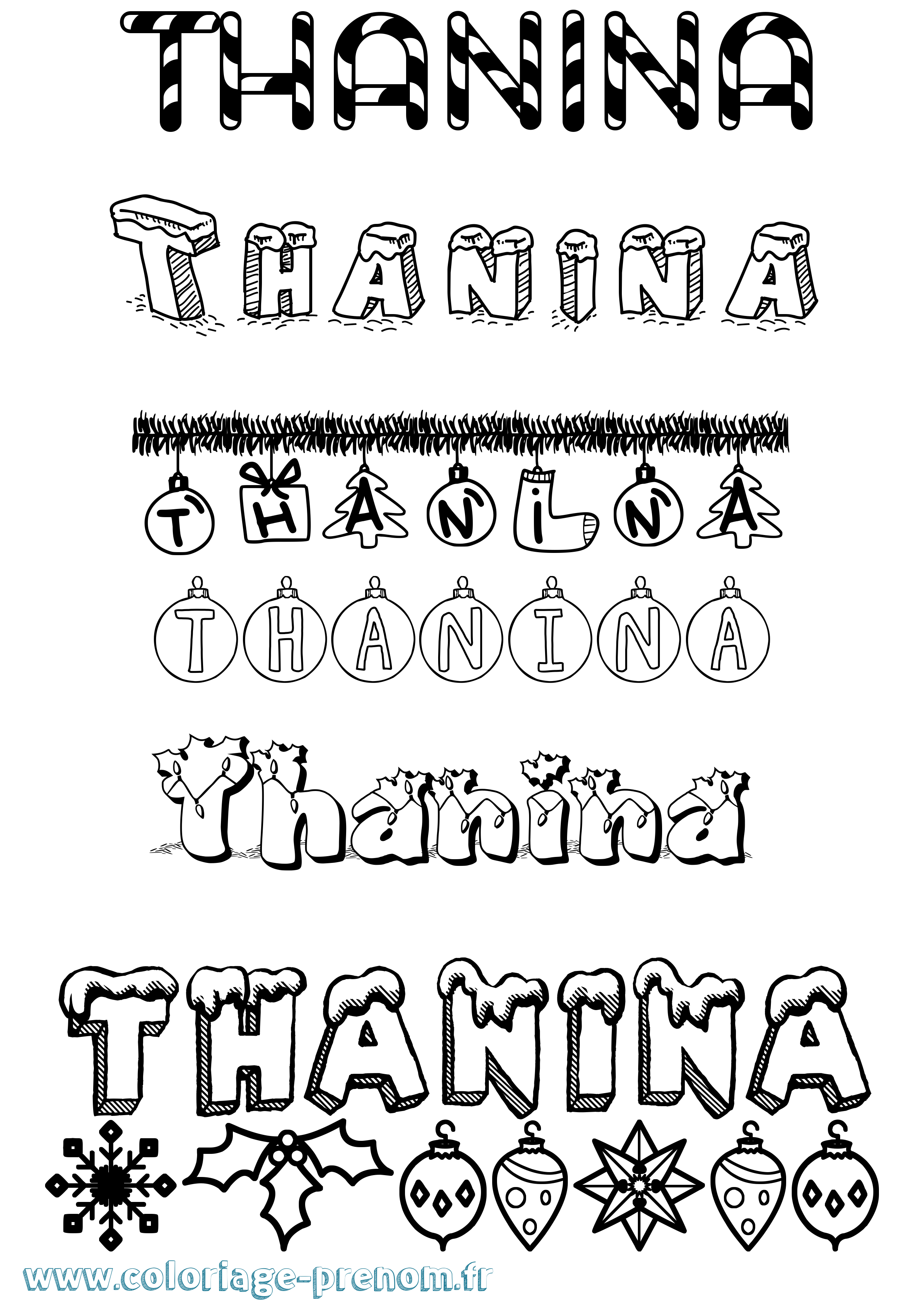 Coloriage Thanina Noël Coloriage prénom Thanina Noël