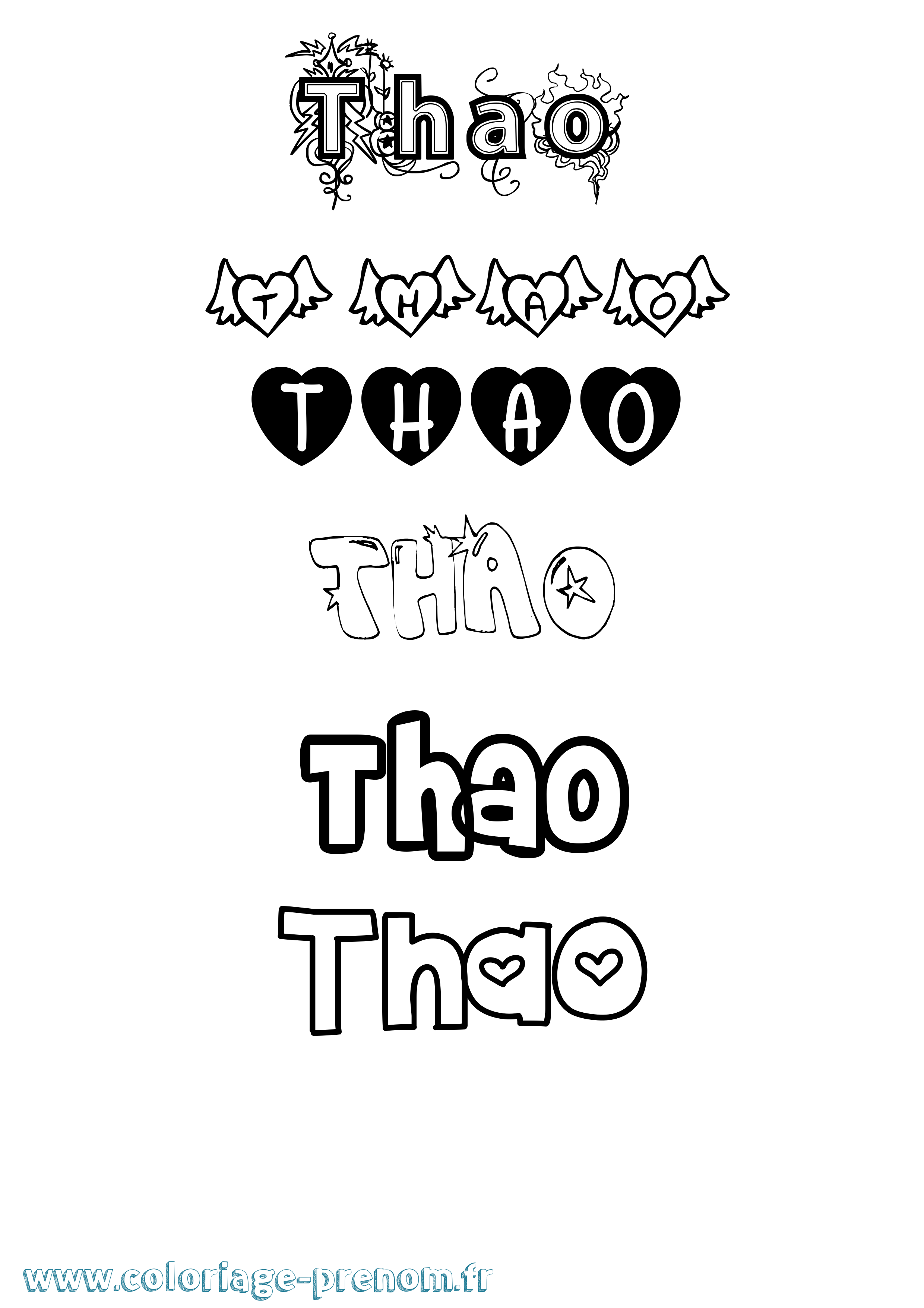 Coloriage Thao Girly Coloriage prénom Thao Girly