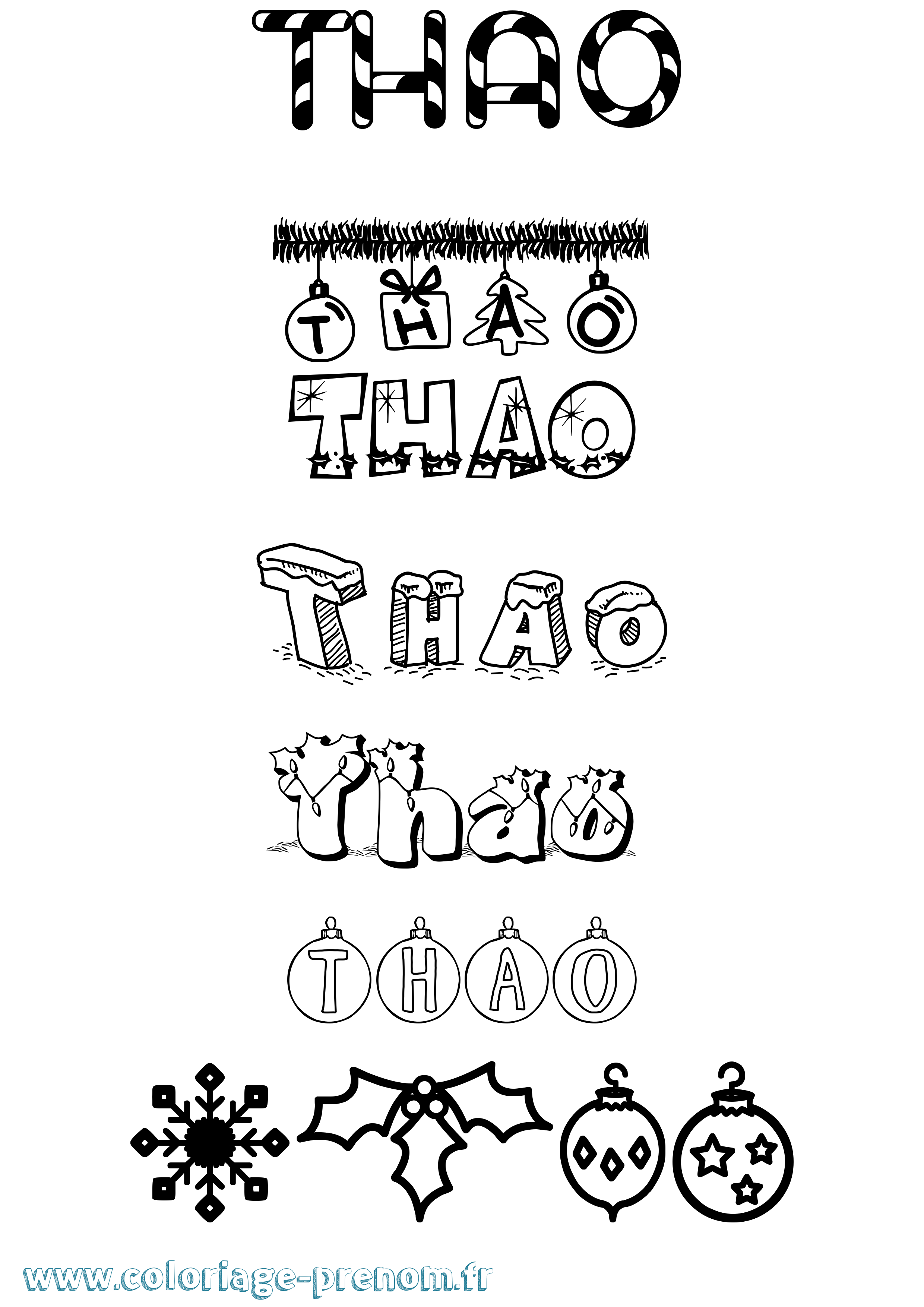 Coloriage Thao Noël Coloriage prénom Thao Noël