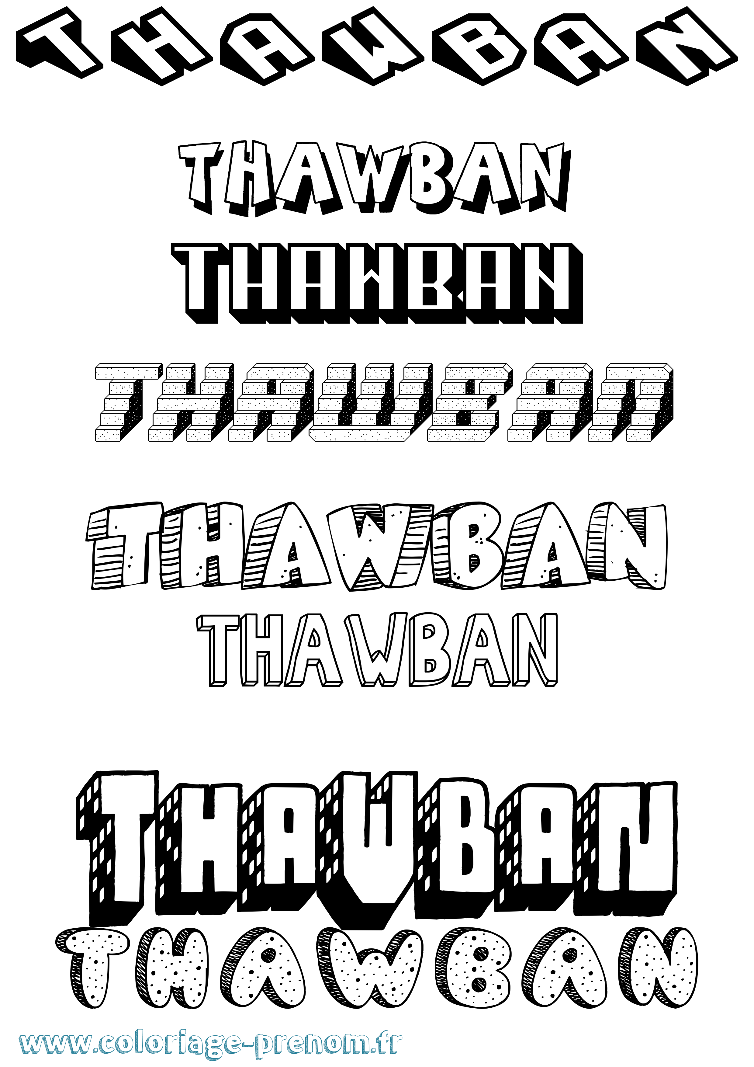 Coloriage Thawban Effet 3D Coloriage prénom Thawban Effet 3D