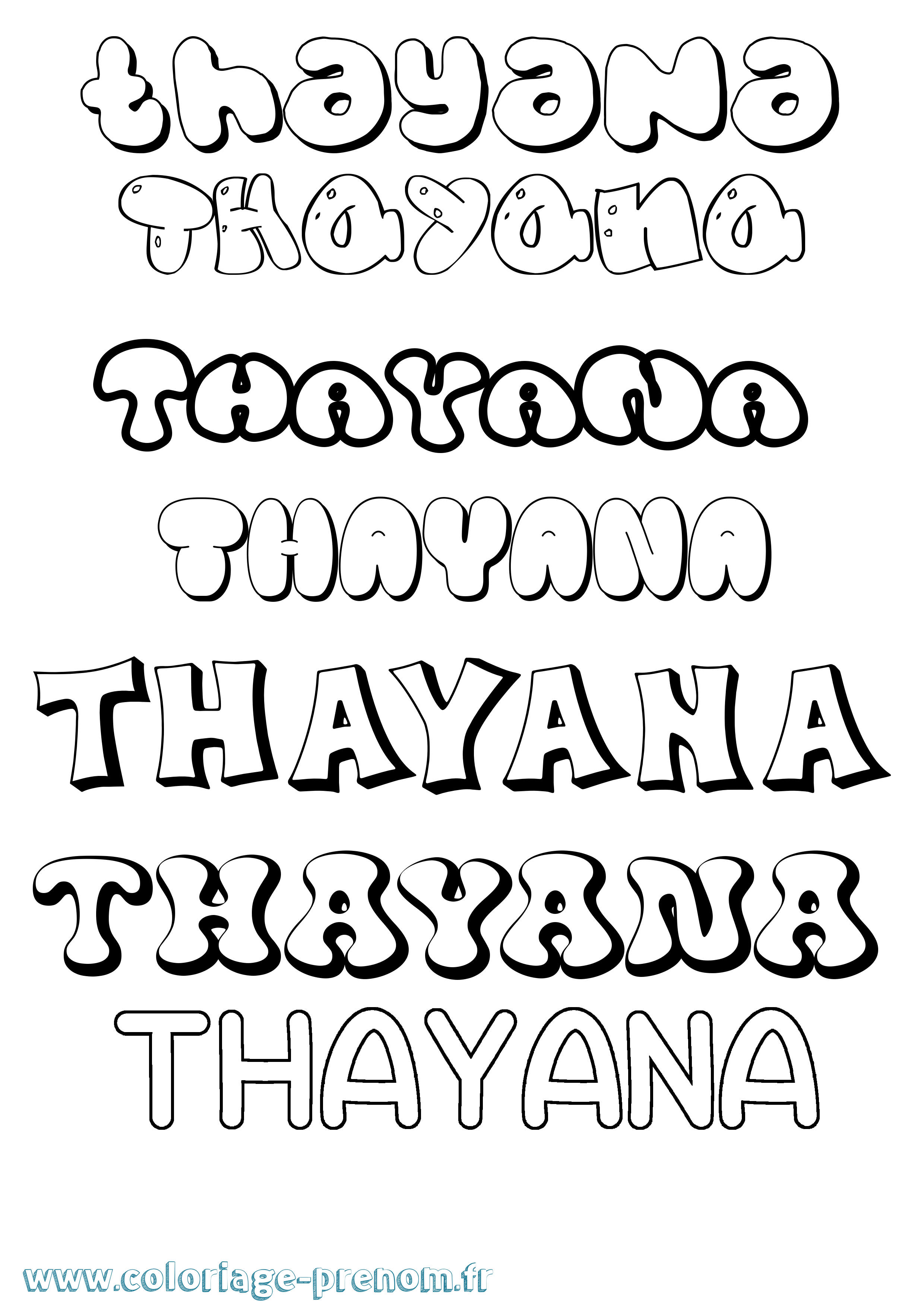Coloriage Thayana Bubble Coloriage prénom Thayana Bubble