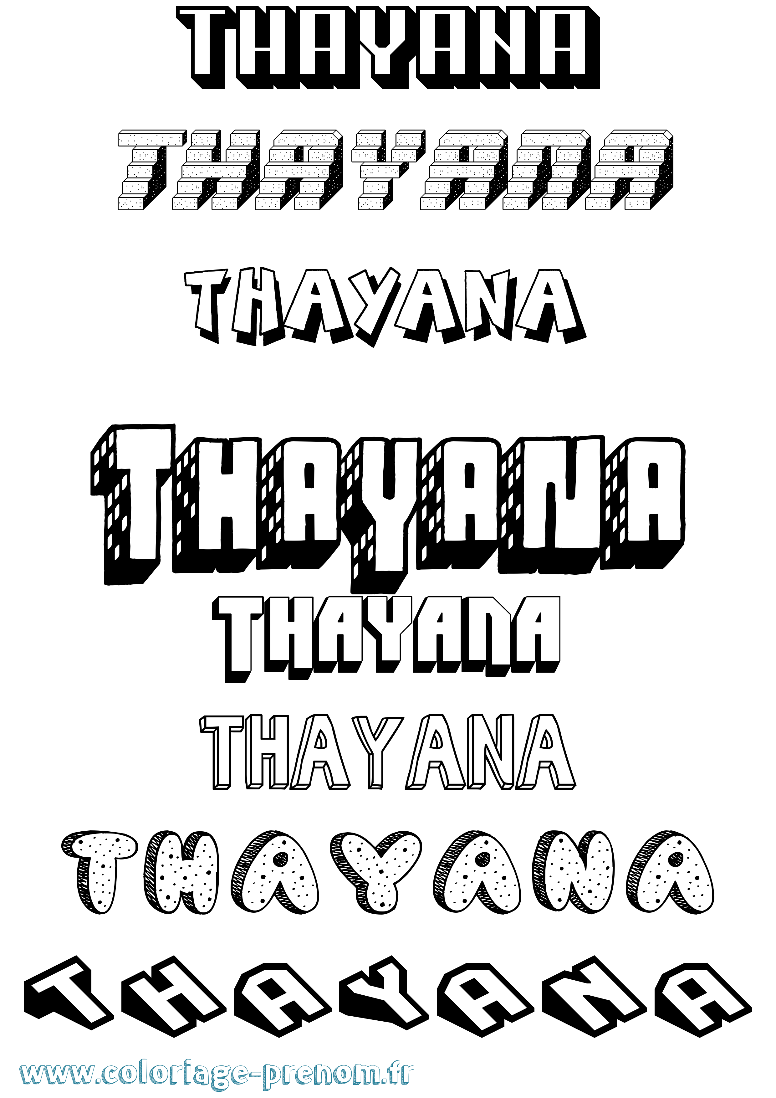 Coloriage Thayana Effet 3D Coloriage prénom Thayana Effet 3D