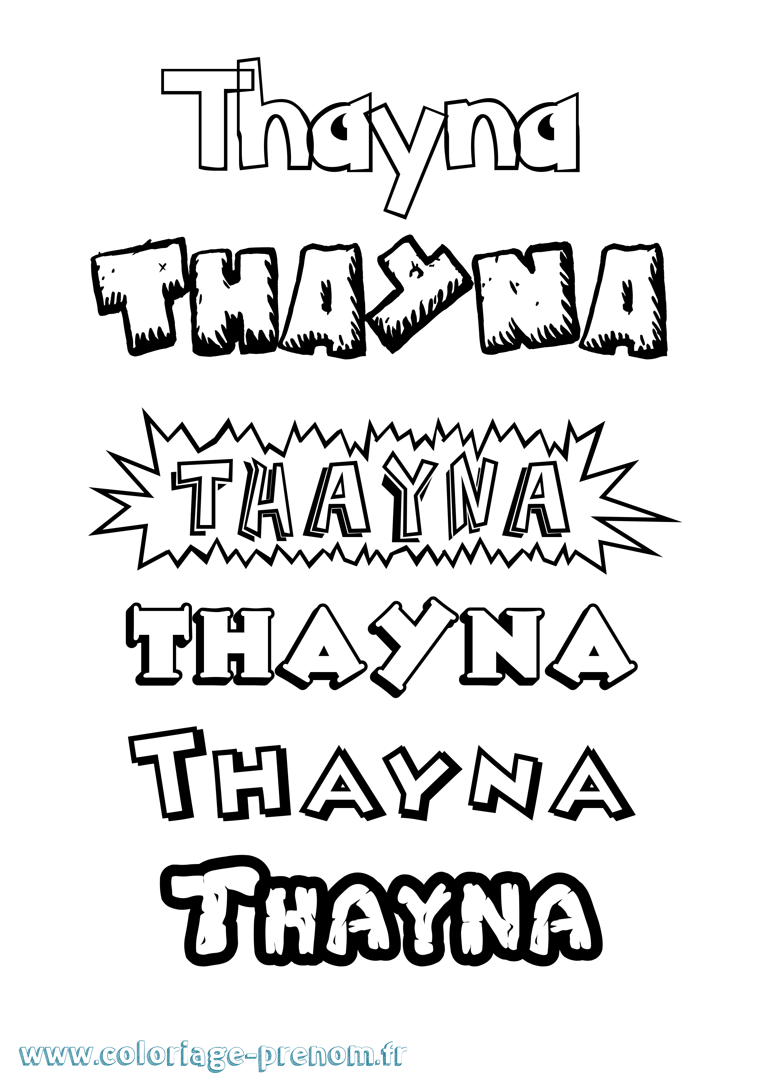 Coloriage Thayna Dessin Animé Coloriage prénom Thayna Dessin Animé