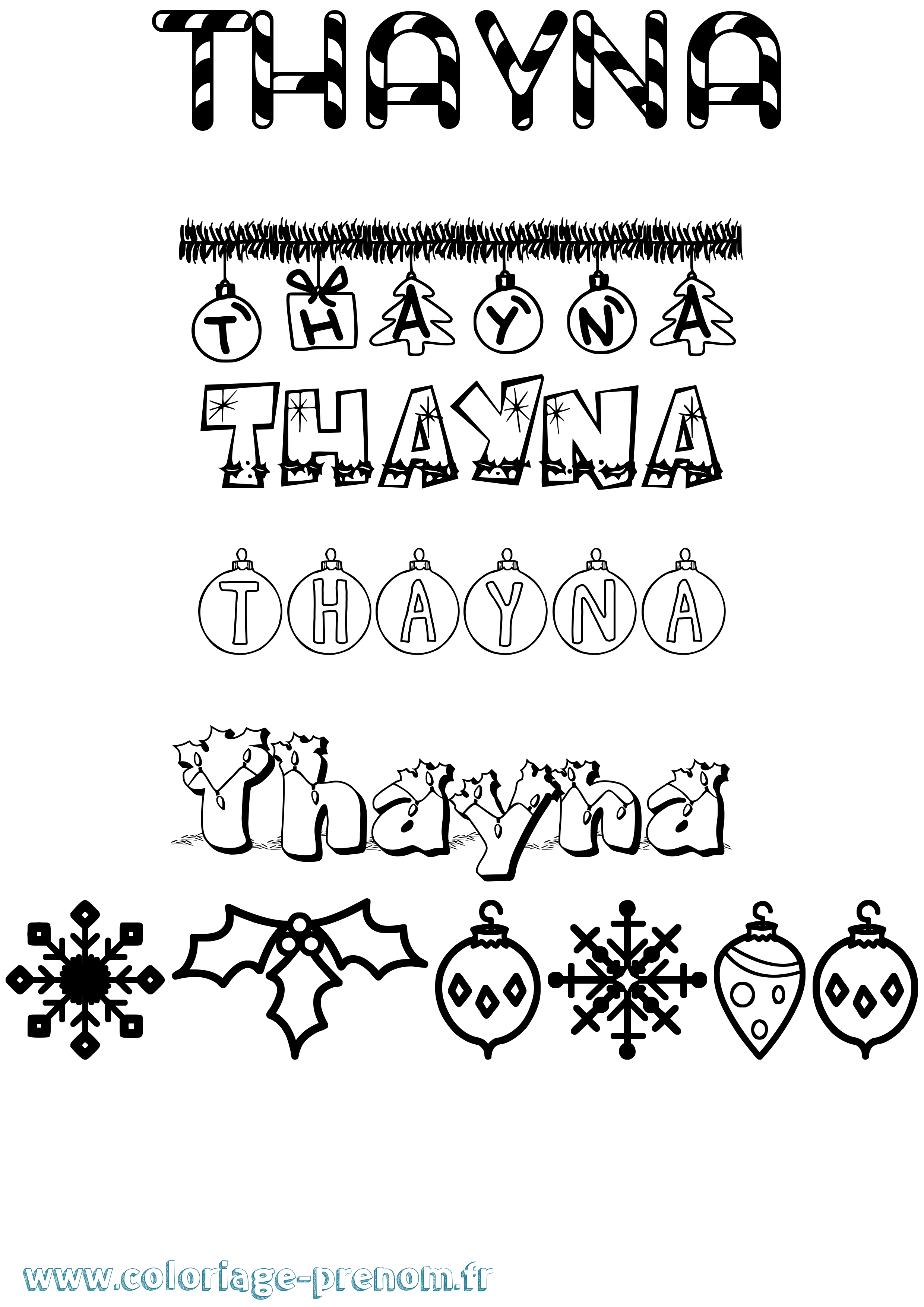 Coloriage Thayna Noël Coloriage prénom Thayna Noël
