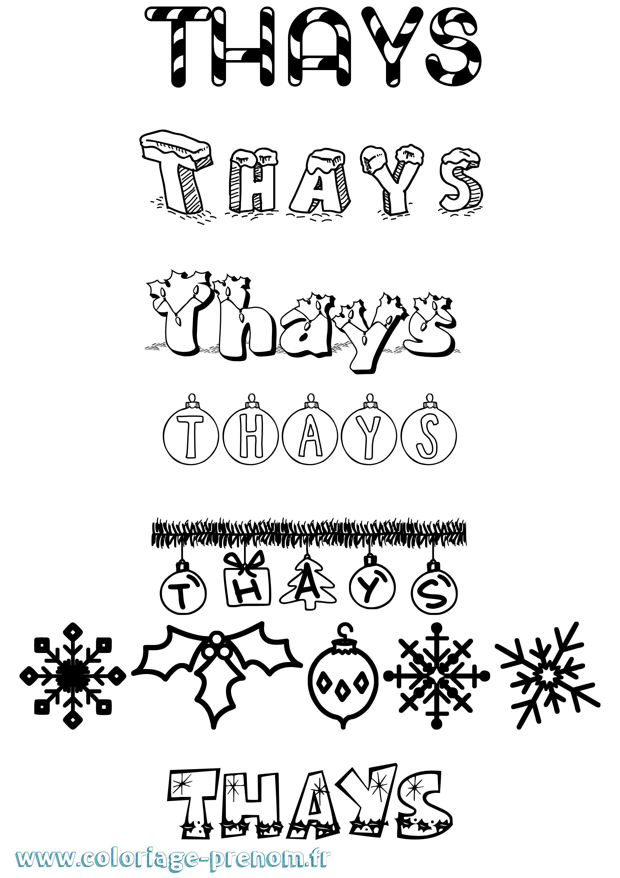 Coloriage Thays Noël Coloriage prénom Thays Noël