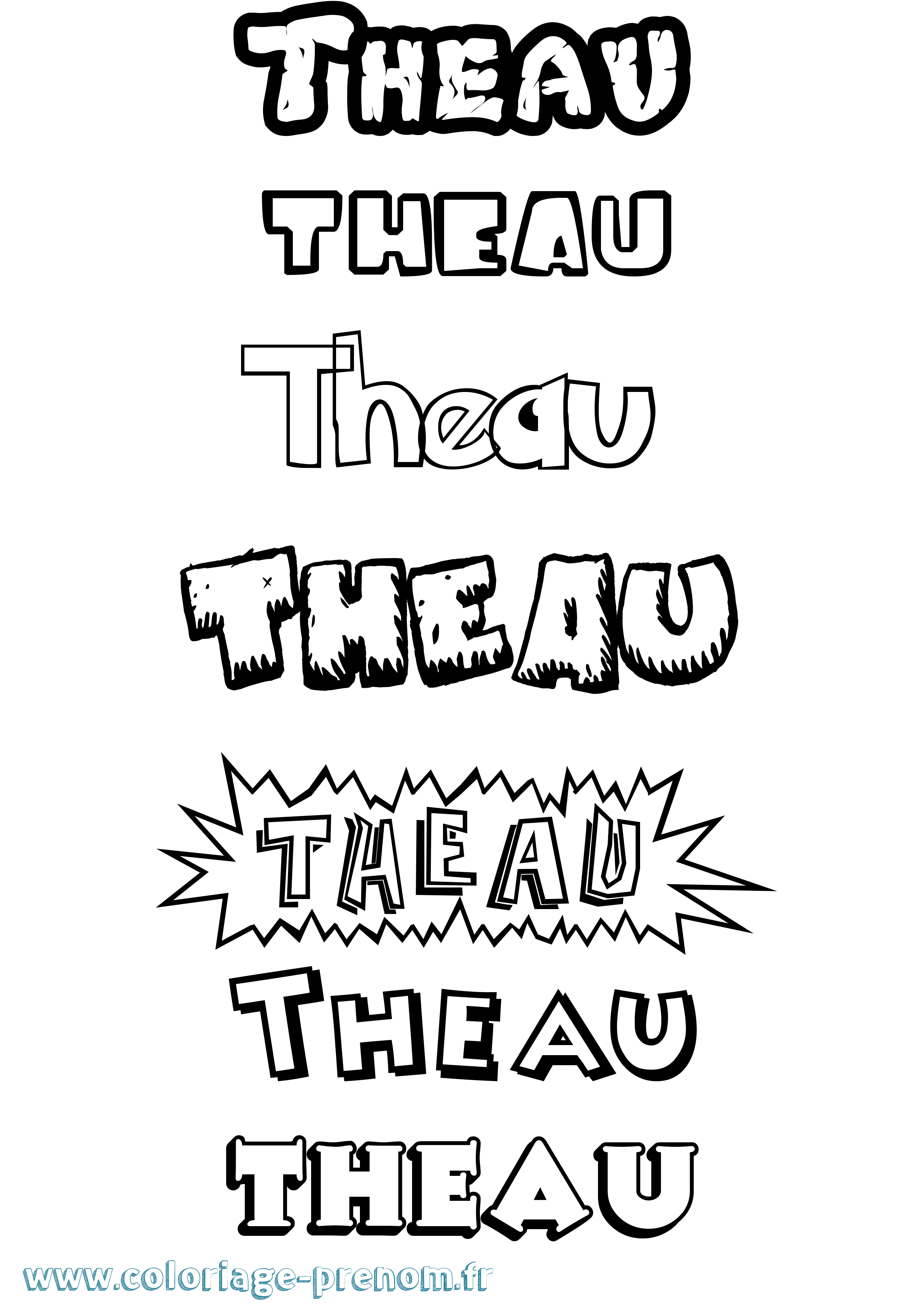 Coloriage Theau Dessin Animé Coloriage prénom Theau Dessin Animé