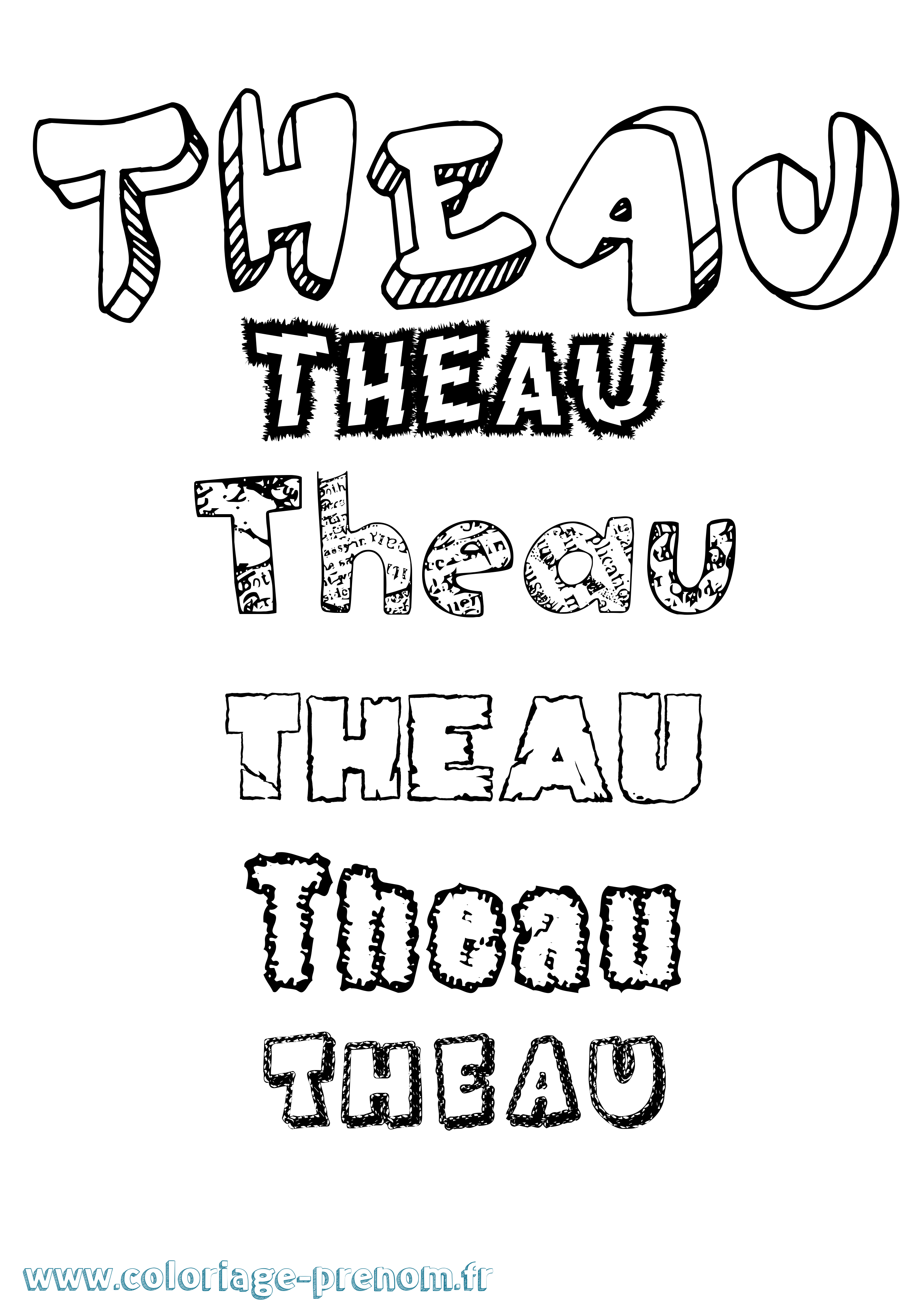Coloriage Theau Destructuré Coloriage prénom Theau Destructuré
