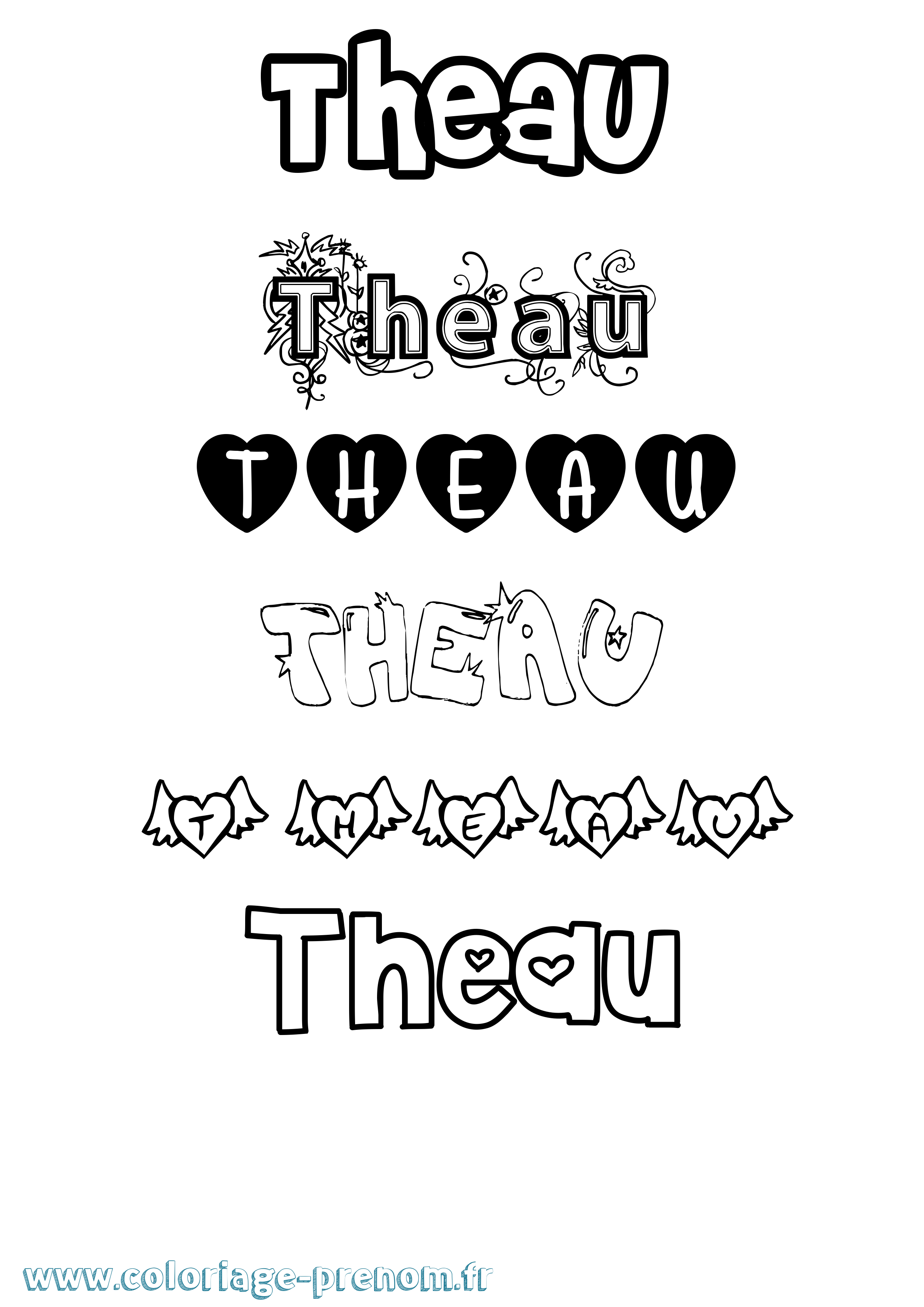 Coloriage Theau Girly Coloriage prénom Theau Girly