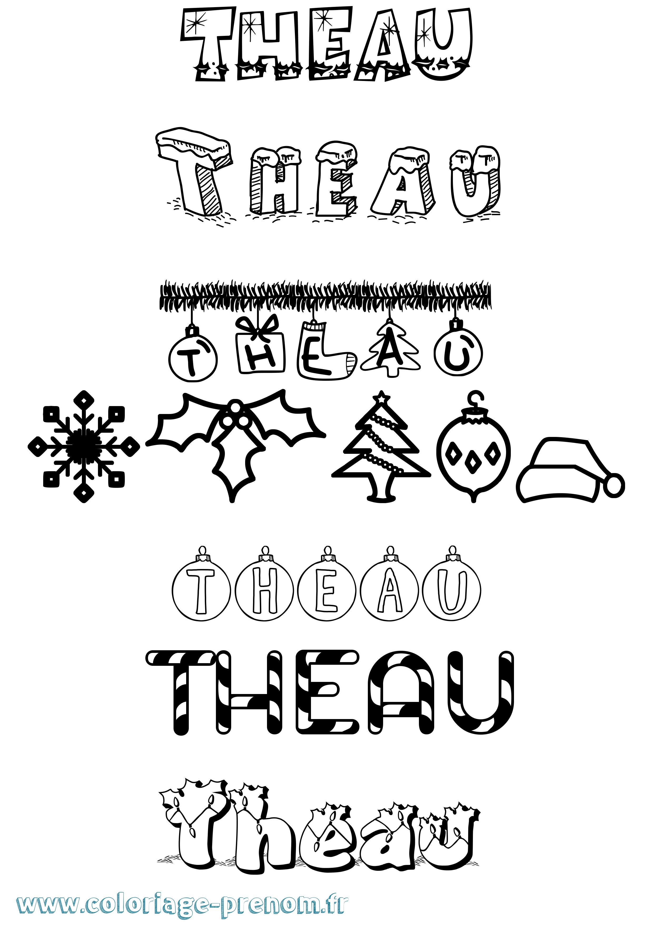Coloriage Theau Noël Coloriage prénom Theau Noël