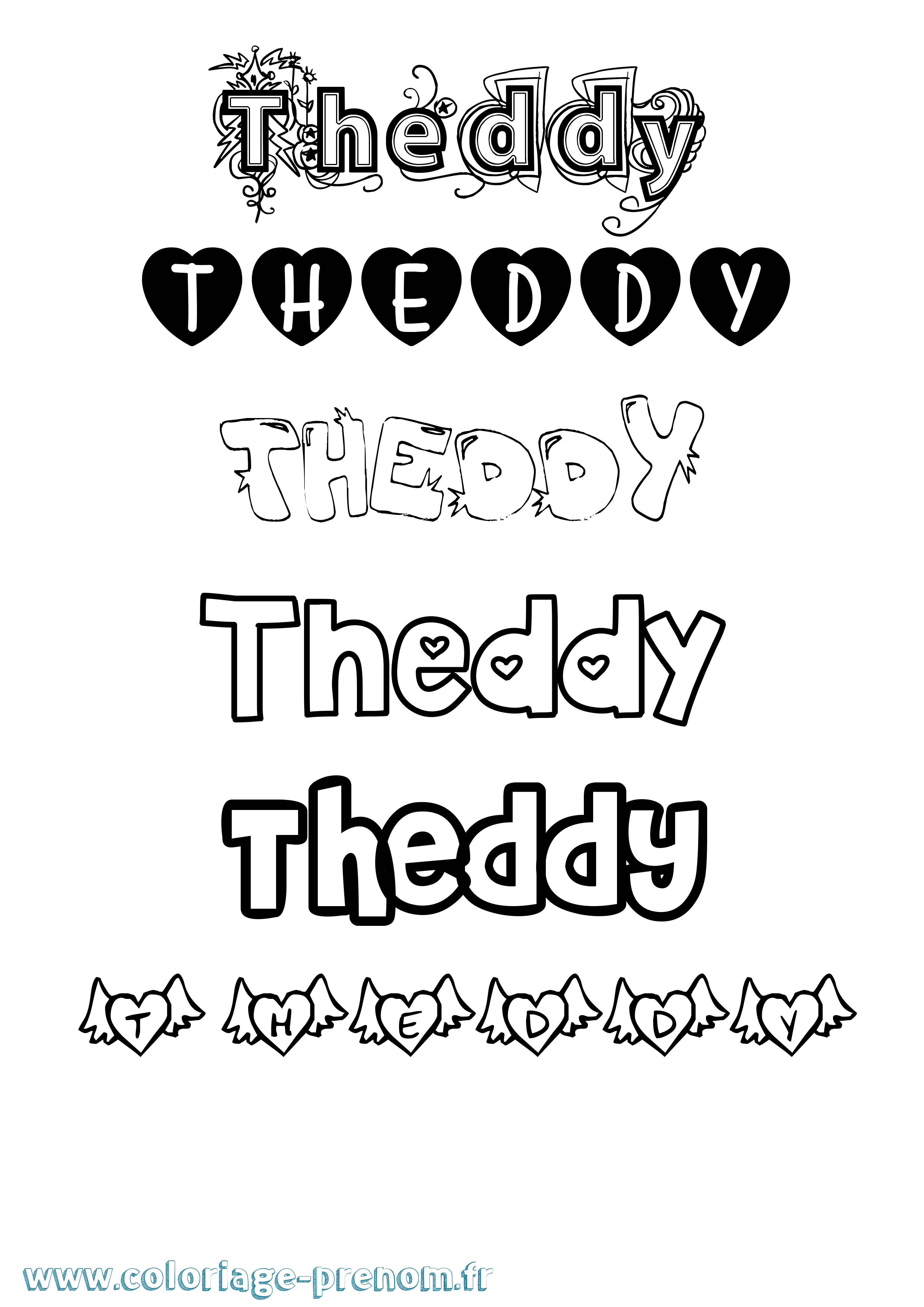 Coloriage Theddy Girly Coloriage prénom Theddy Girly