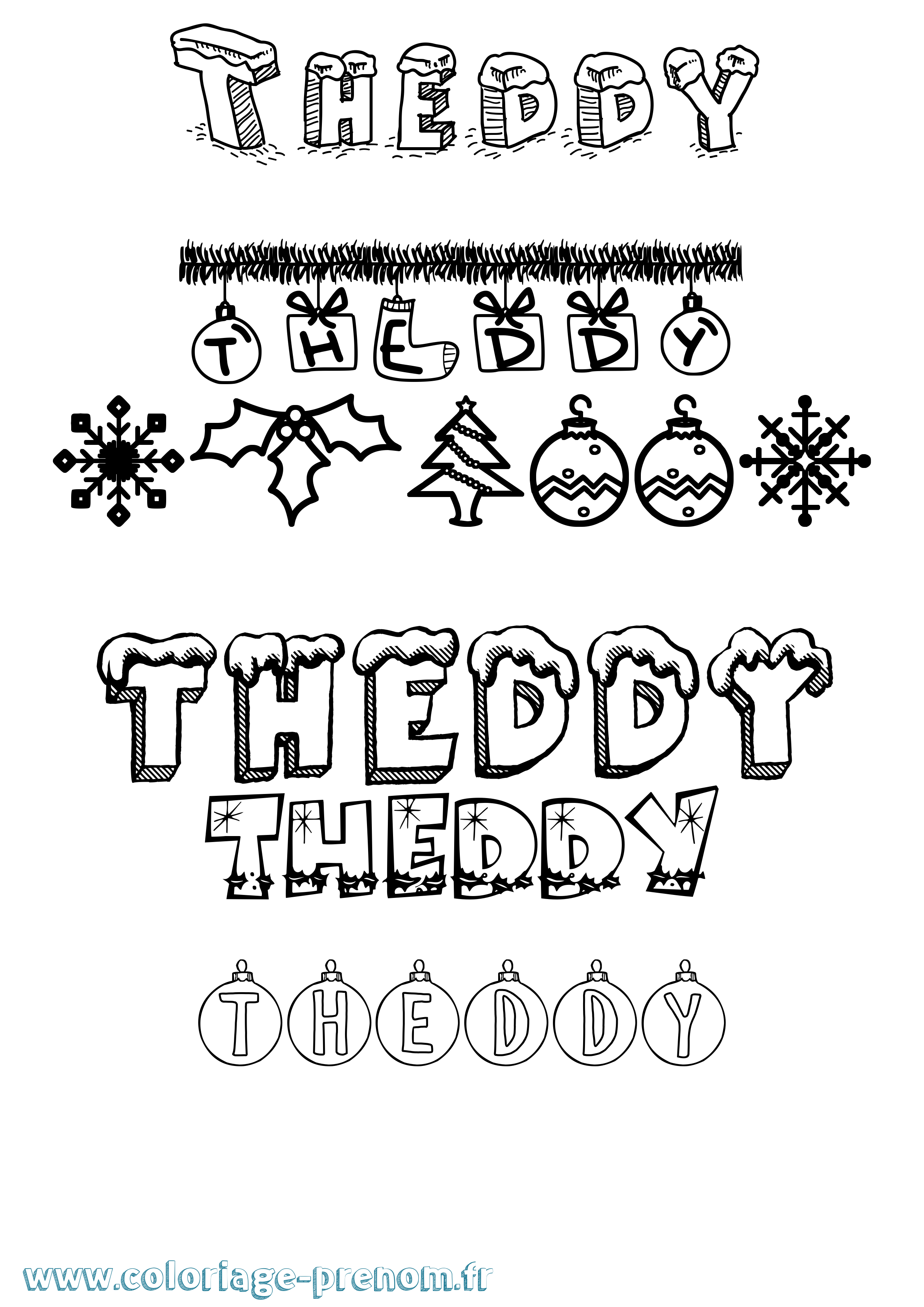 Coloriage Theddy Noël Coloriage prénom Theddy Noël