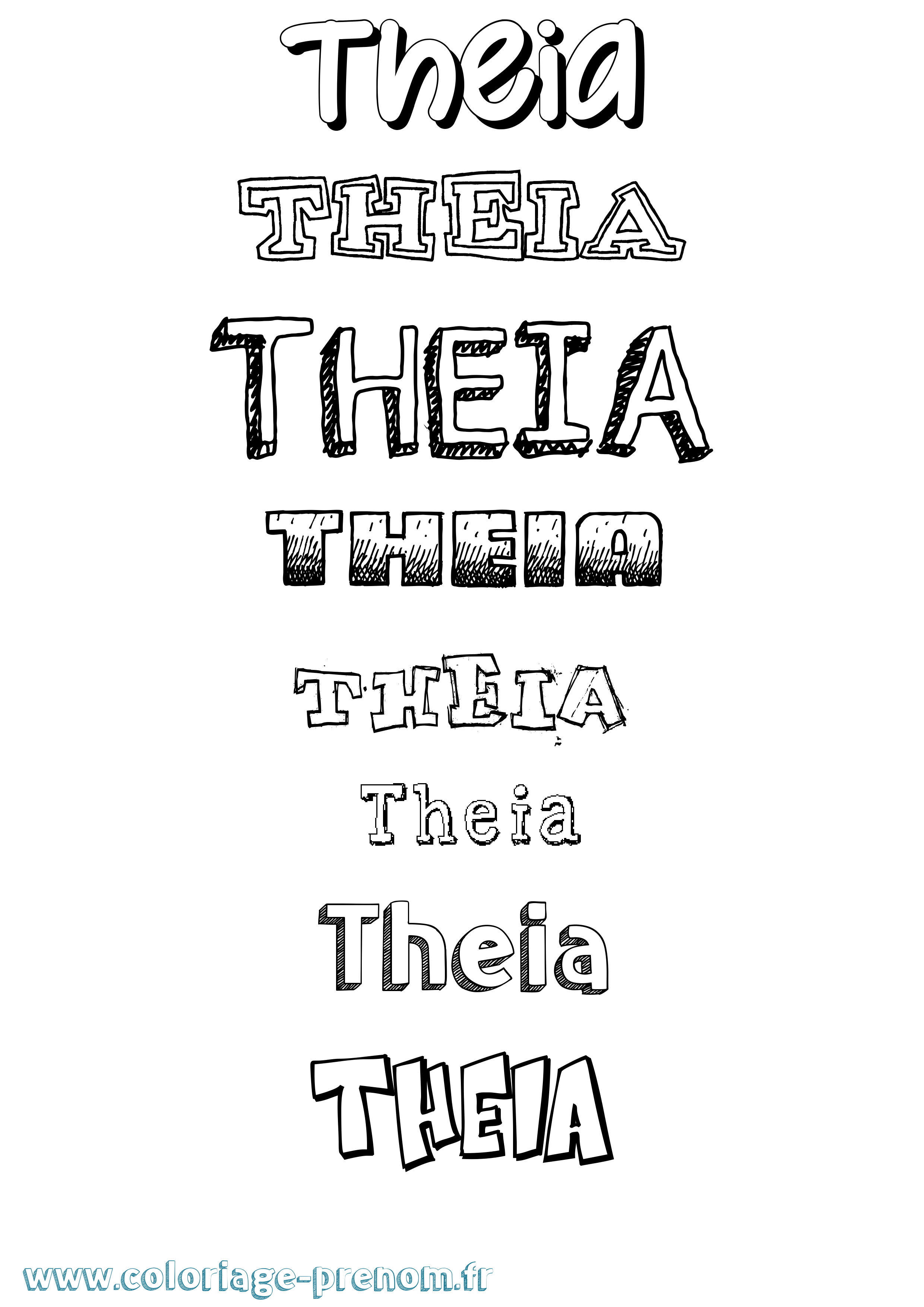 Coloriage Theia Dessiné Coloriage prénom Theia Dessiné