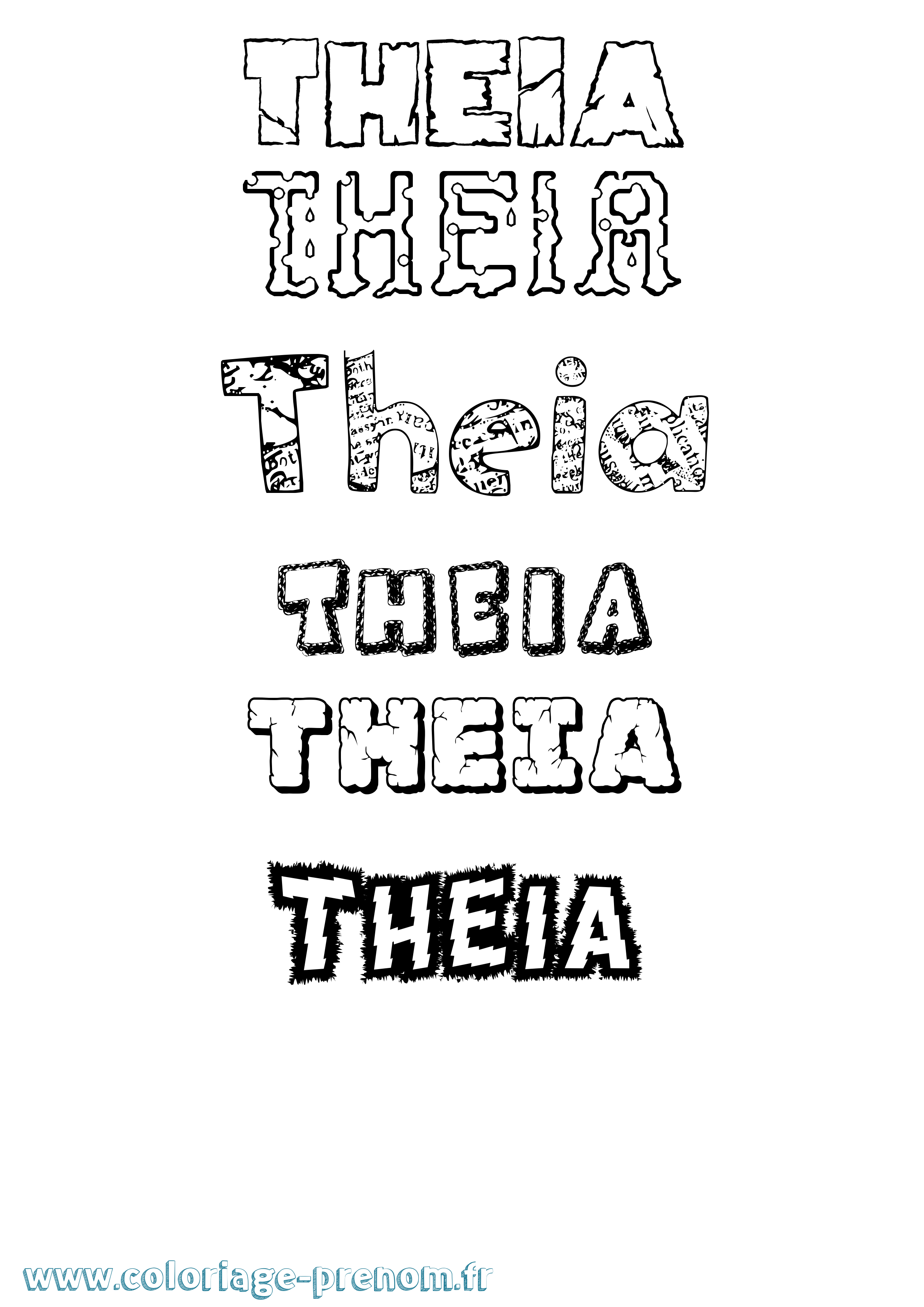 Coloriage Theia Destructuré Coloriage prénom Theia Destructuré