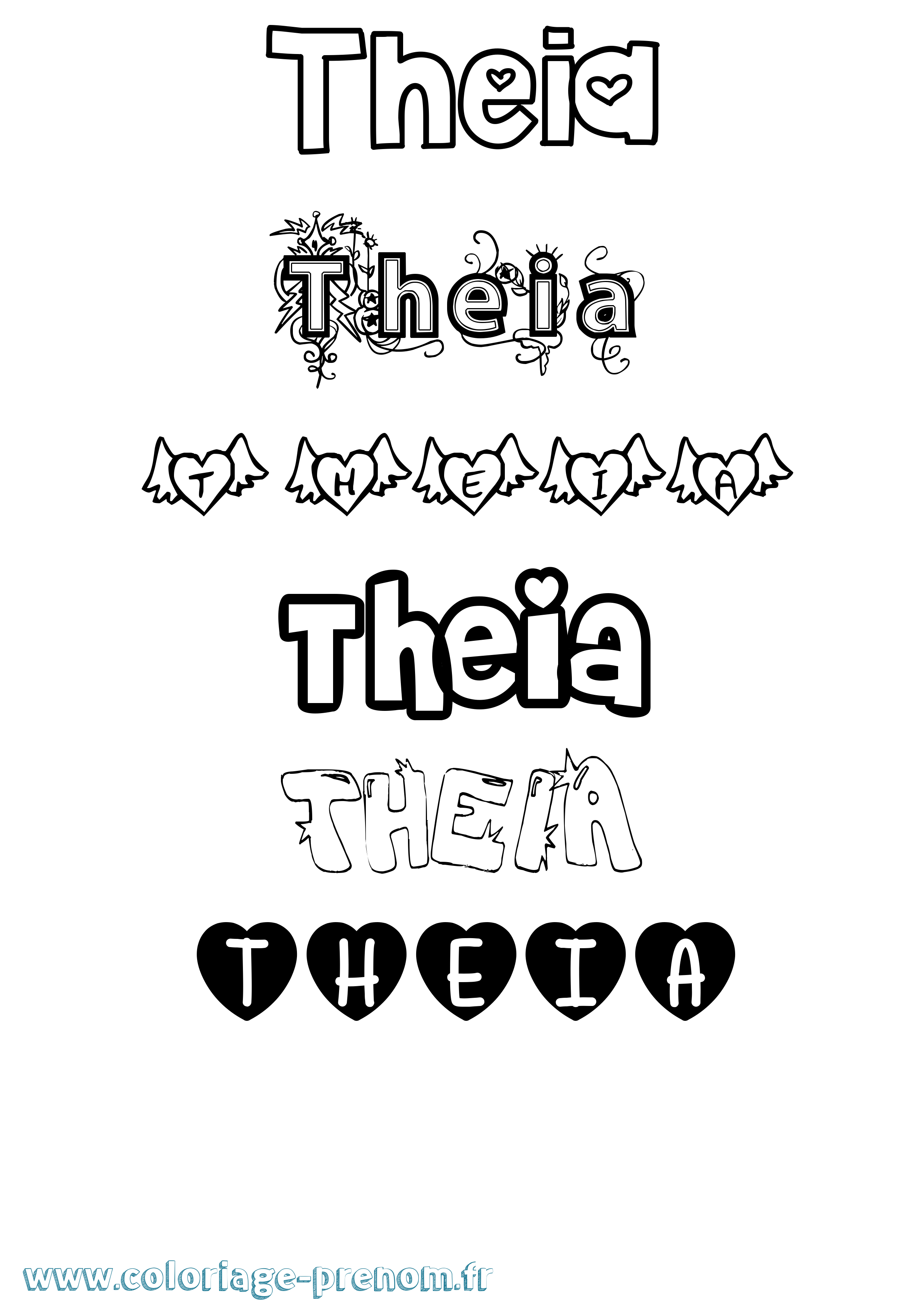 Coloriage Theia Girly Coloriage prénom Theia Girly