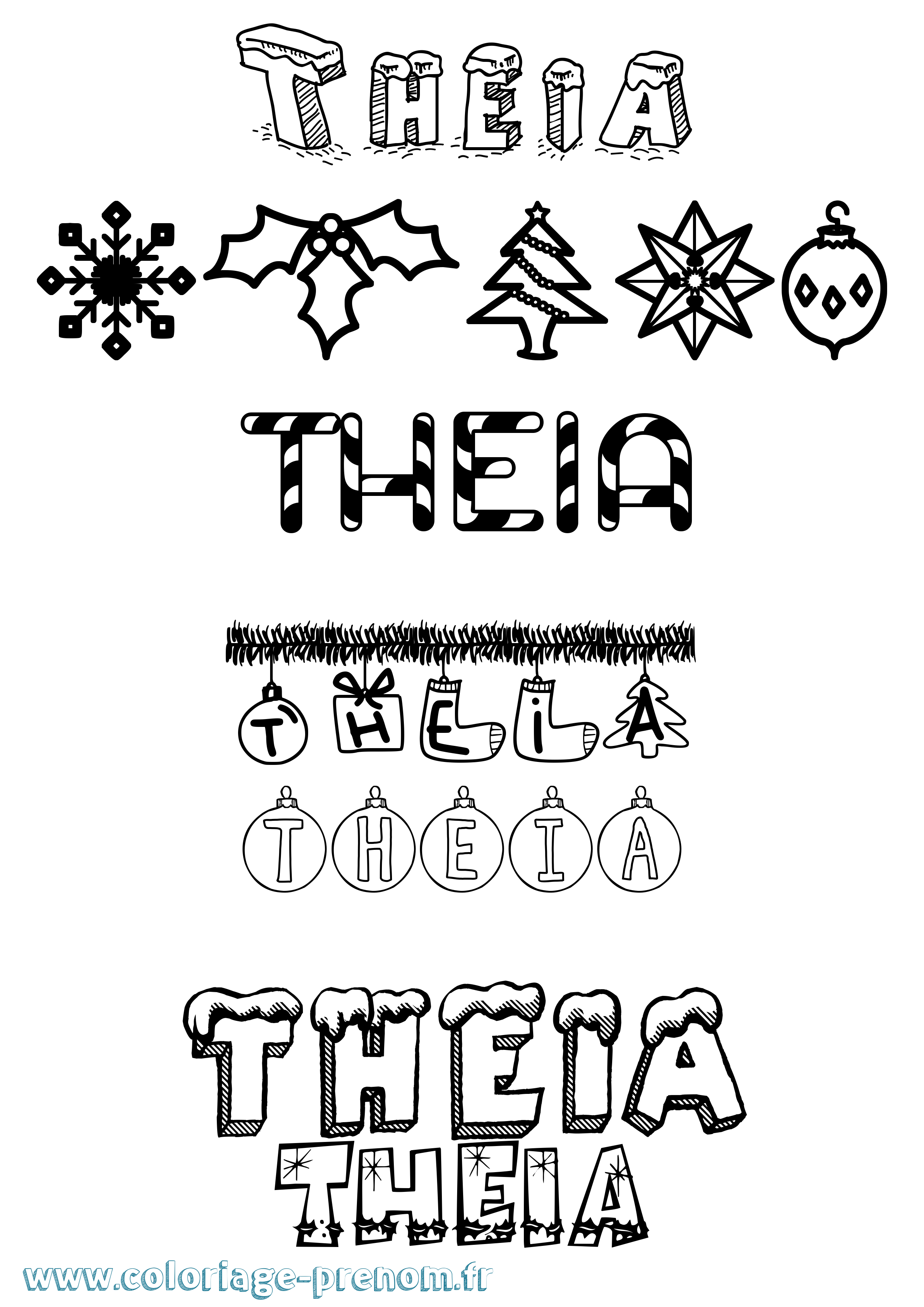 Coloriage Theia Noël Coloriage prénom Theia Noël