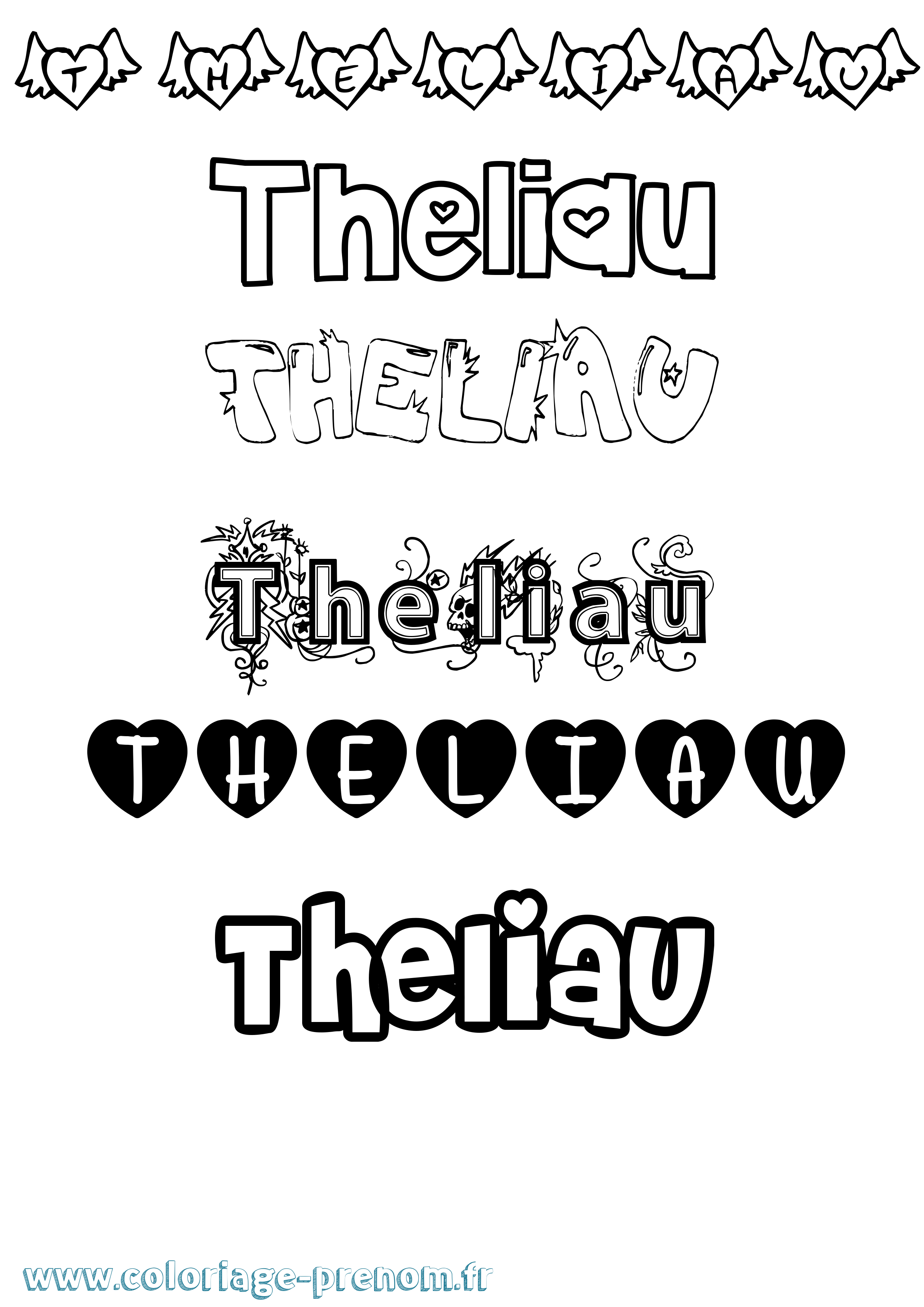 Coloriage Theliau Girly Coloriage prénom Theliau Girly