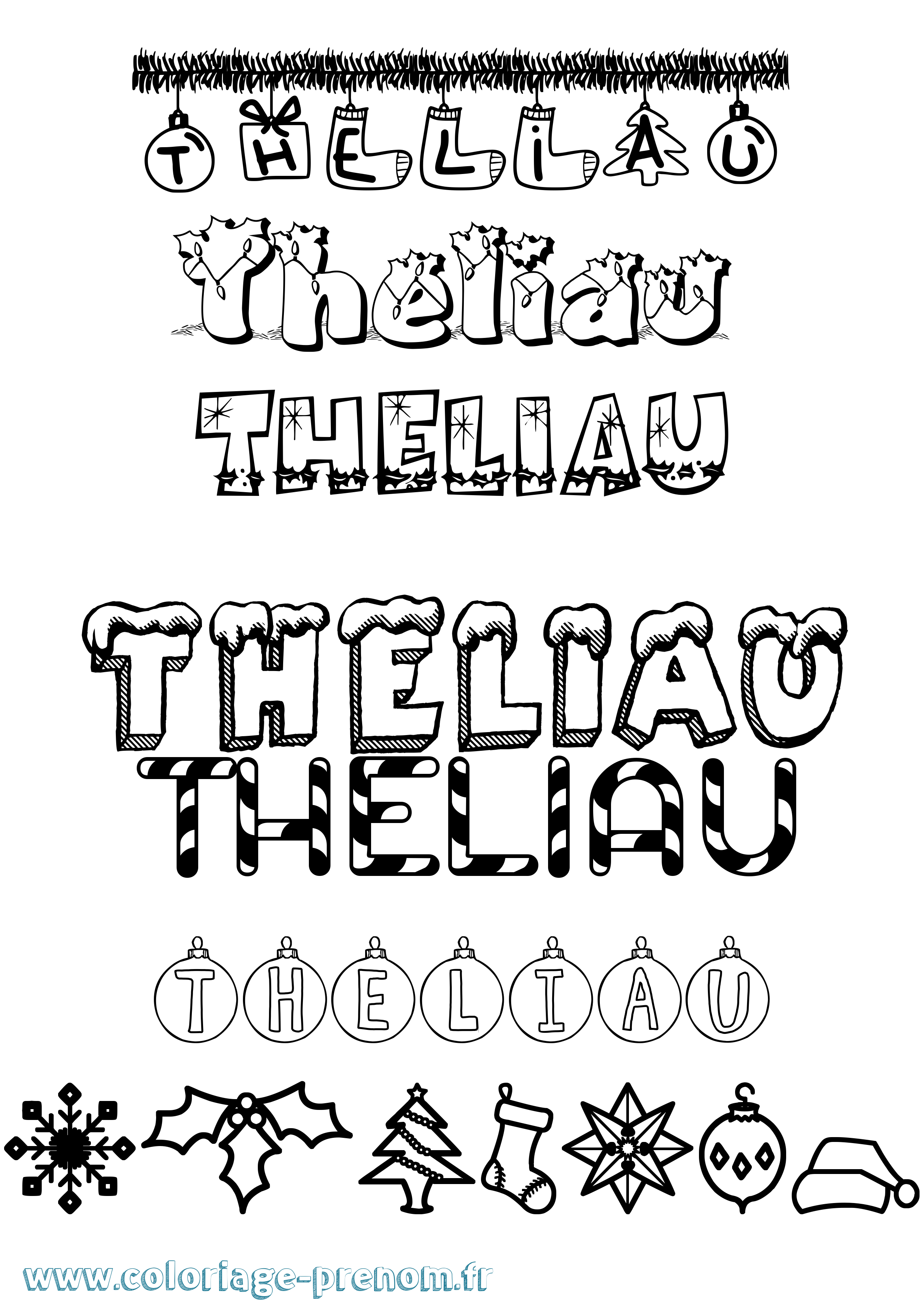 Coloriage Theliau Noël Coloriage prénom Theliau Noël