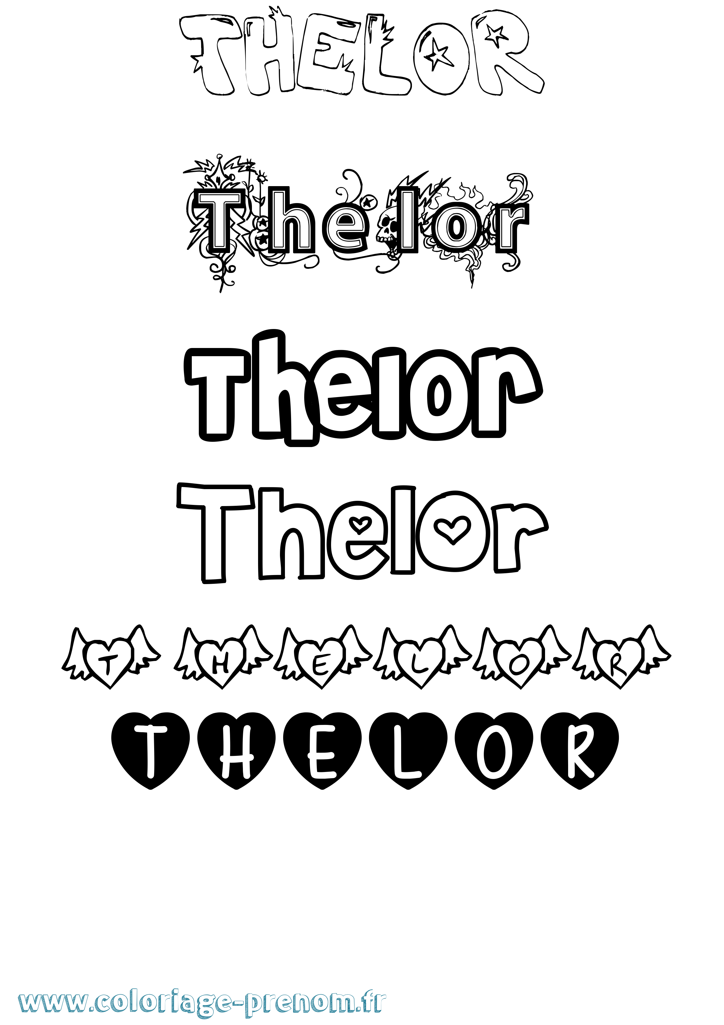 Coloriage Thelor Girly Coloriage prénom Thelor Girly