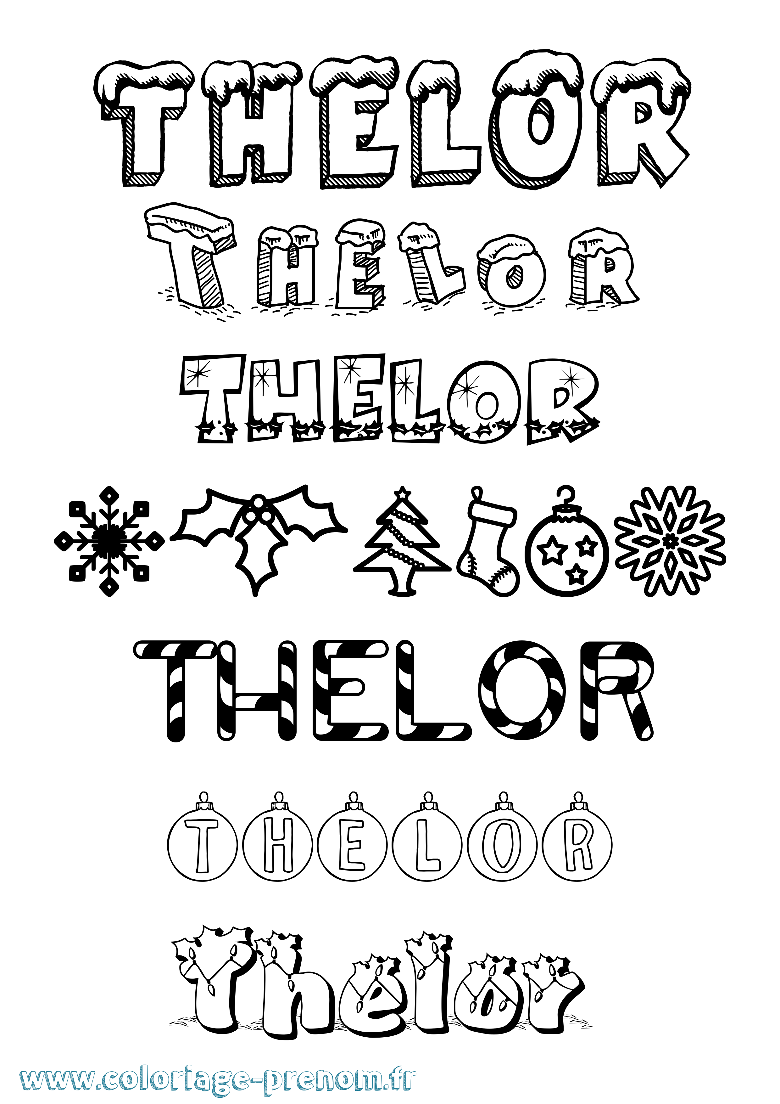 Coloriage Thelor Noël Coloriage prénom Thelor Noël
