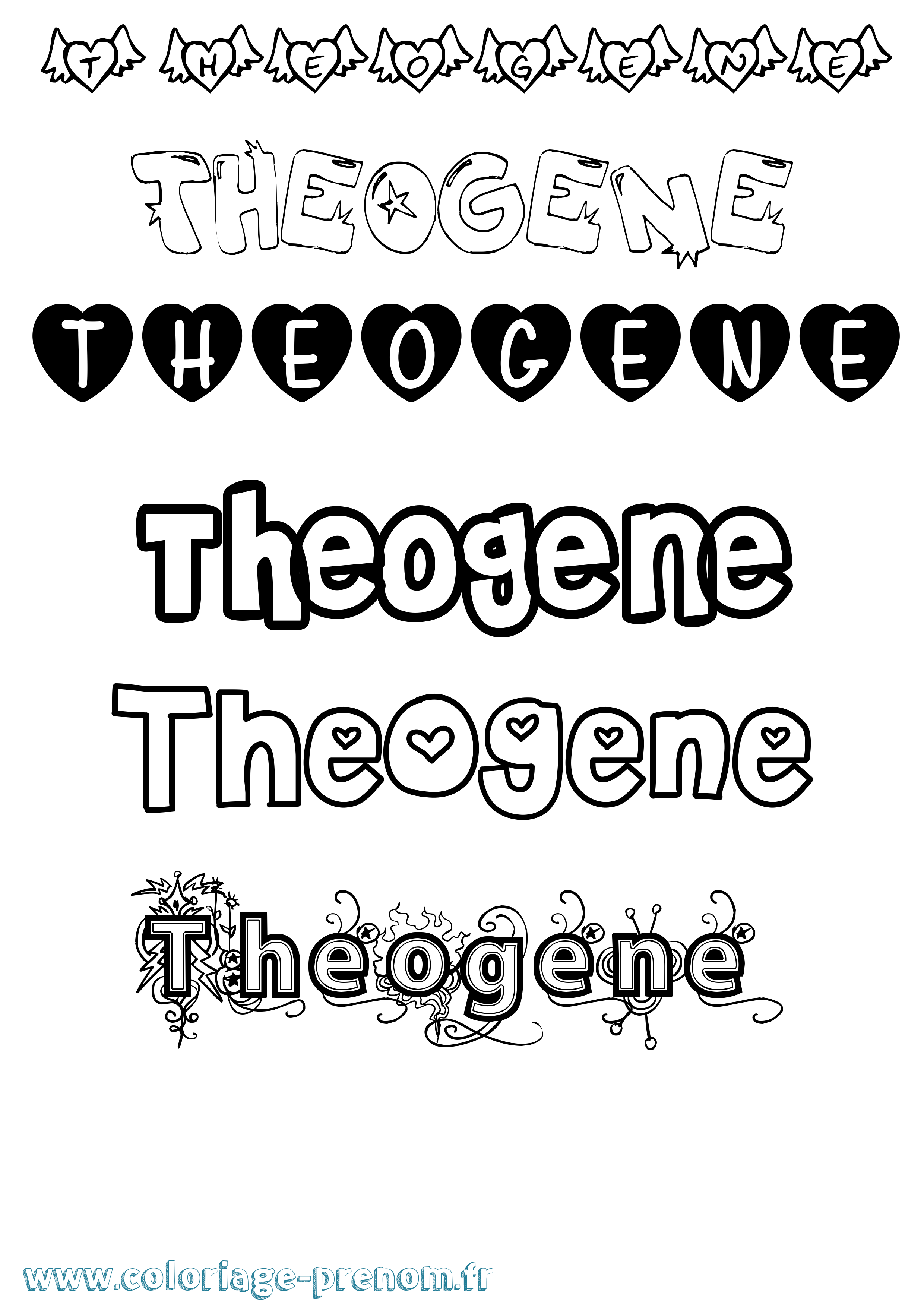 Coloriage Theogene Girly Coloriage prénom Theogene Girly