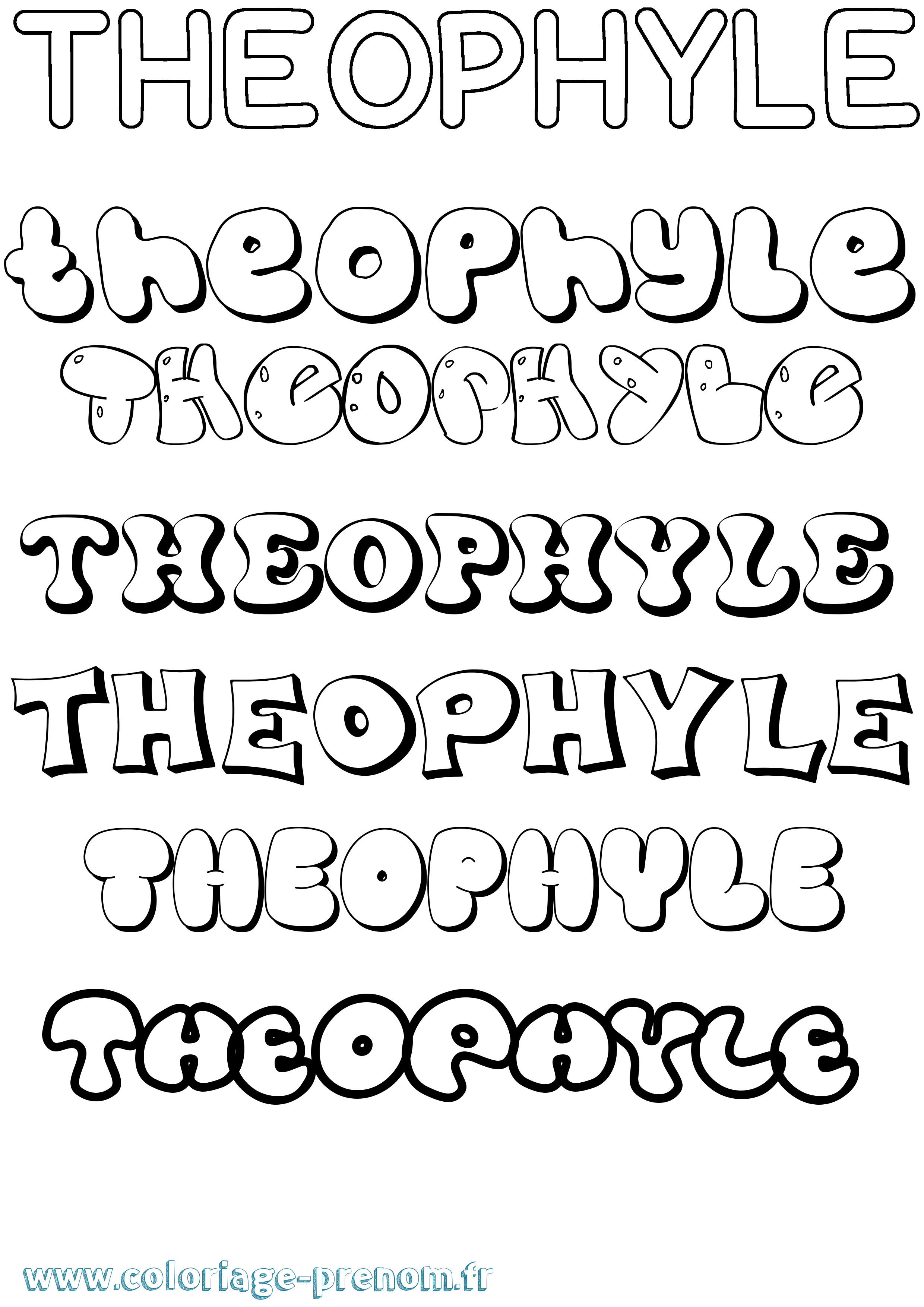 Coloriage Theophyle Bubble Coloriage prénom Theophyle Bubble
