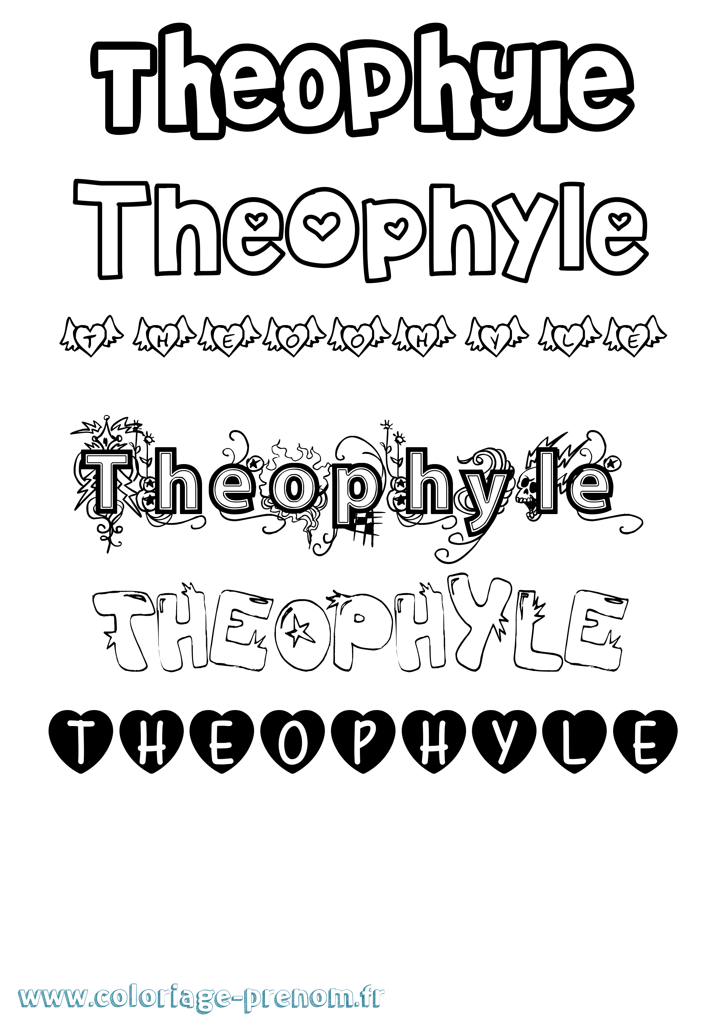 Coloriage Theophyle Girly Coloriage prénom Theophyle Girly