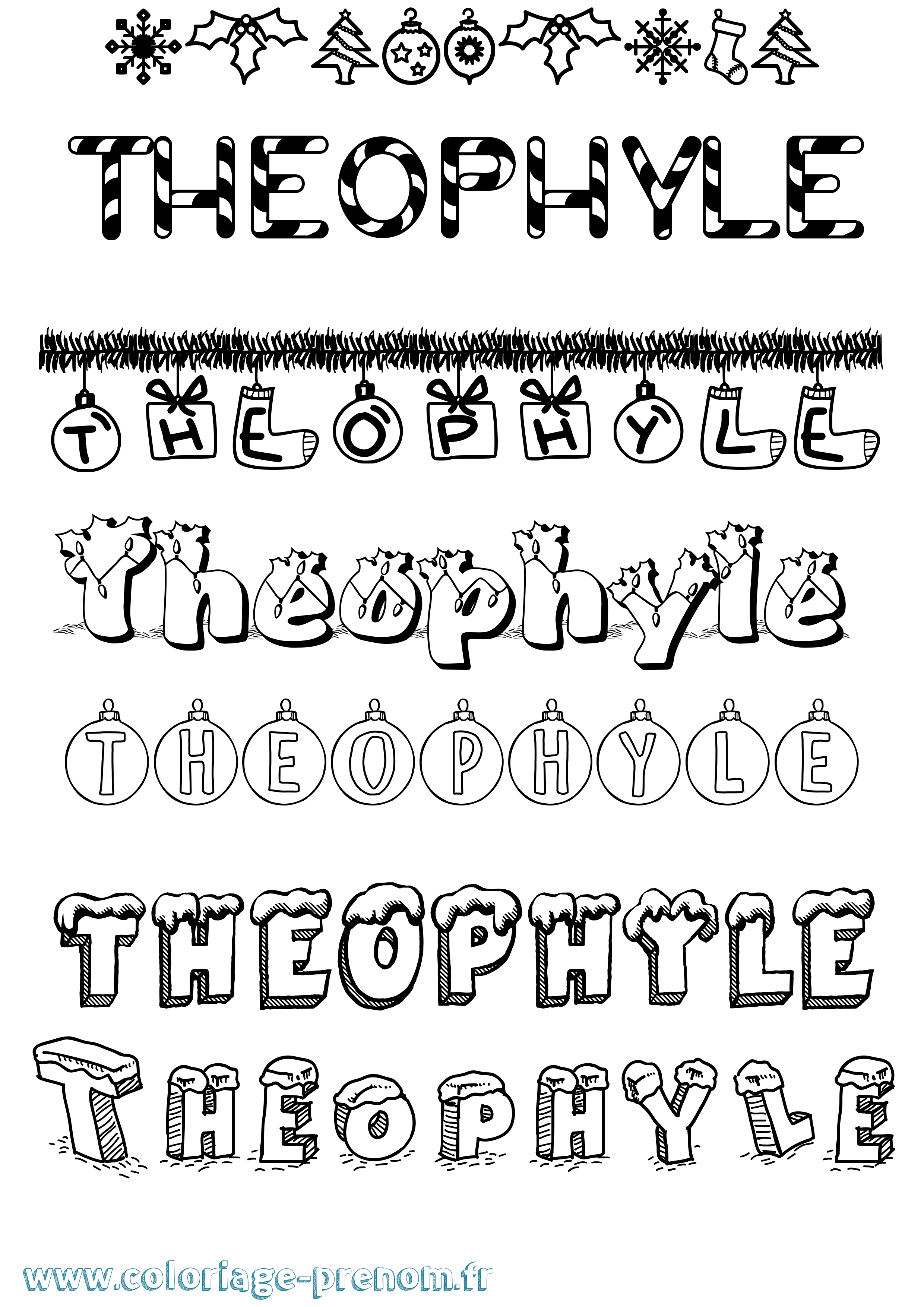 Coloriage Theophyle Noël Coloriage prénom Theophyle Noël