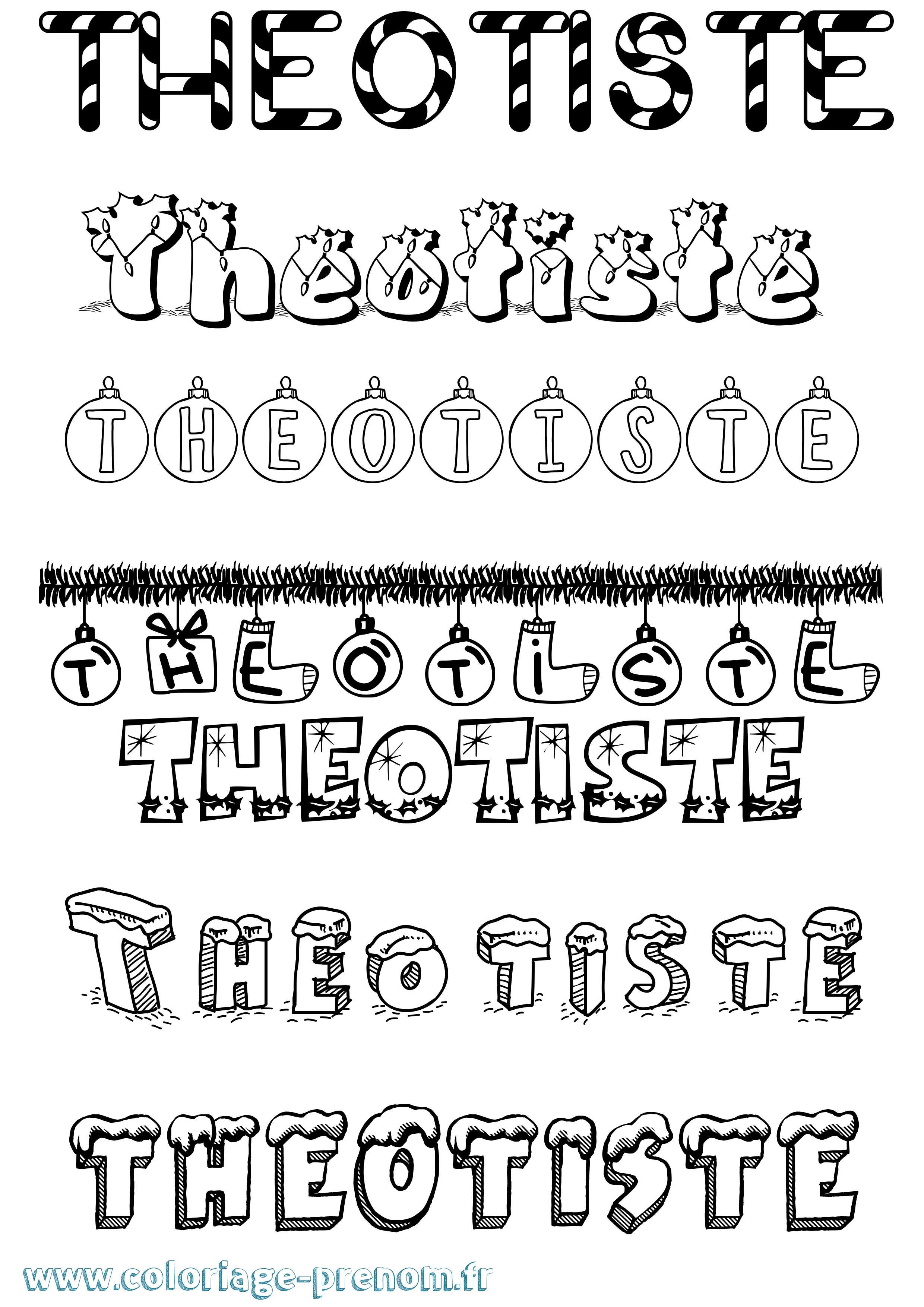Coloriage Theotiste Noël Coloriage prénom Theotiste Noël