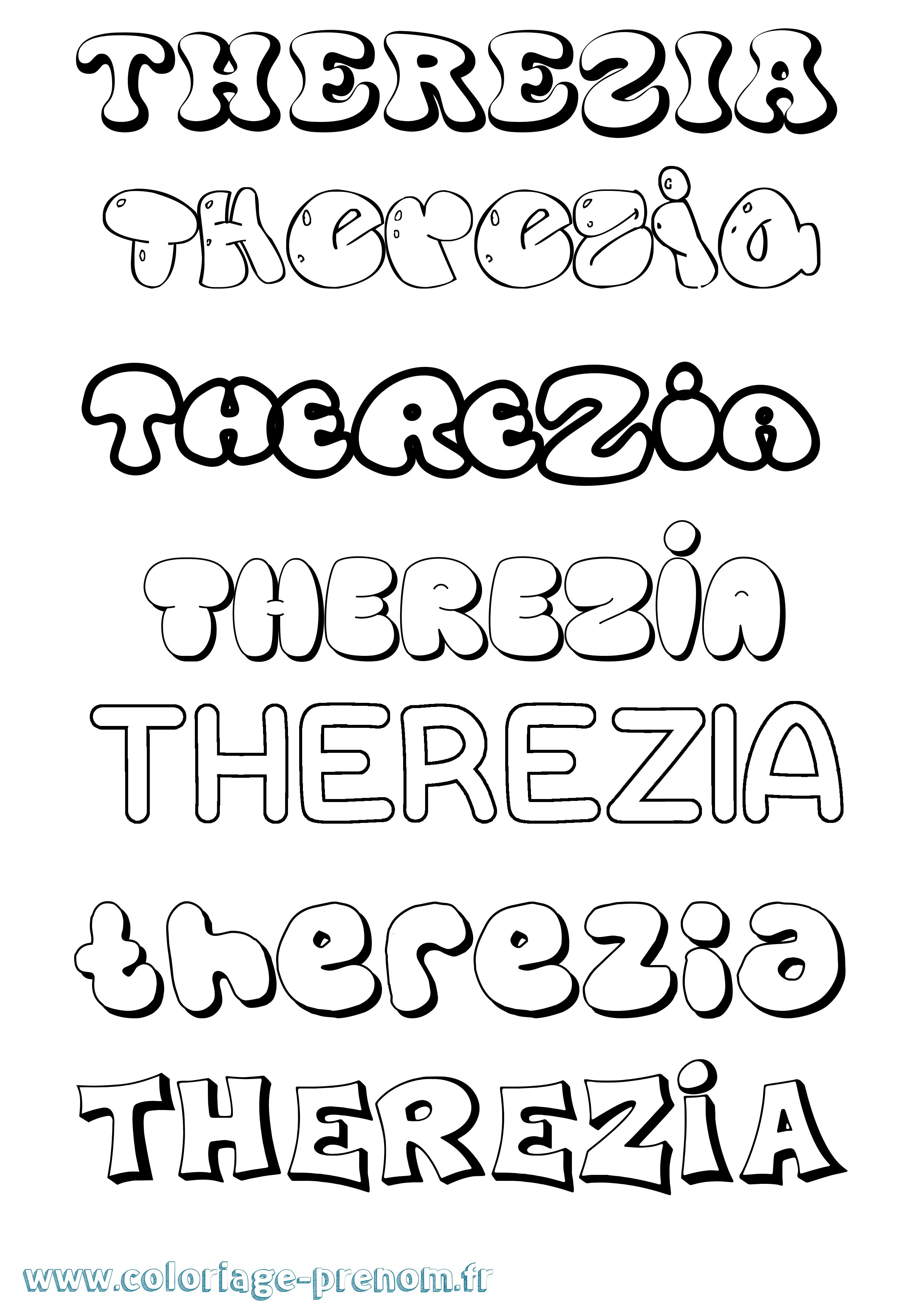 Coloriage Therezia Bubble Coloriage prénom Therezia Bubble