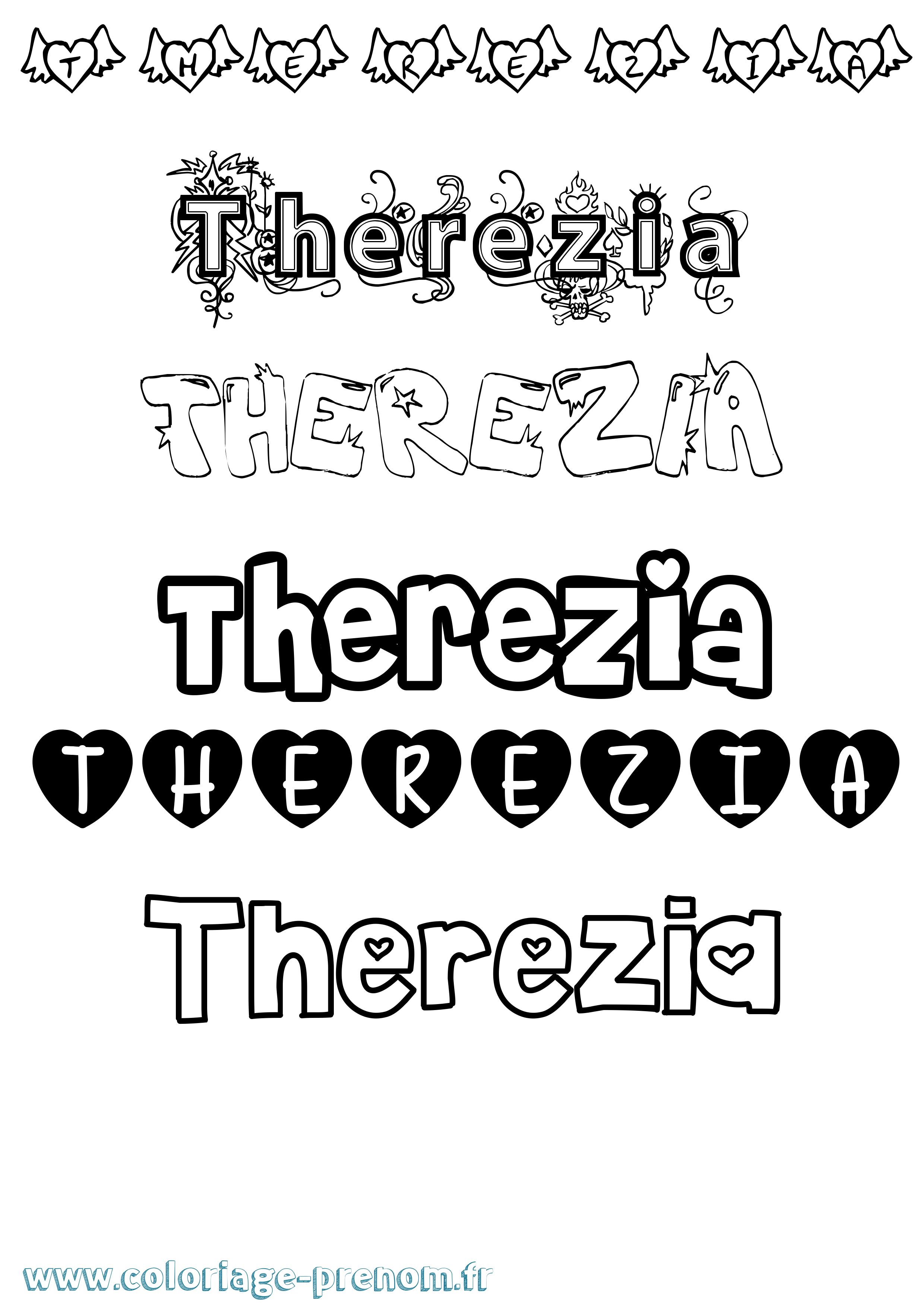 Coloriage Therezia Girly Coloriage prénom Therezia Girly