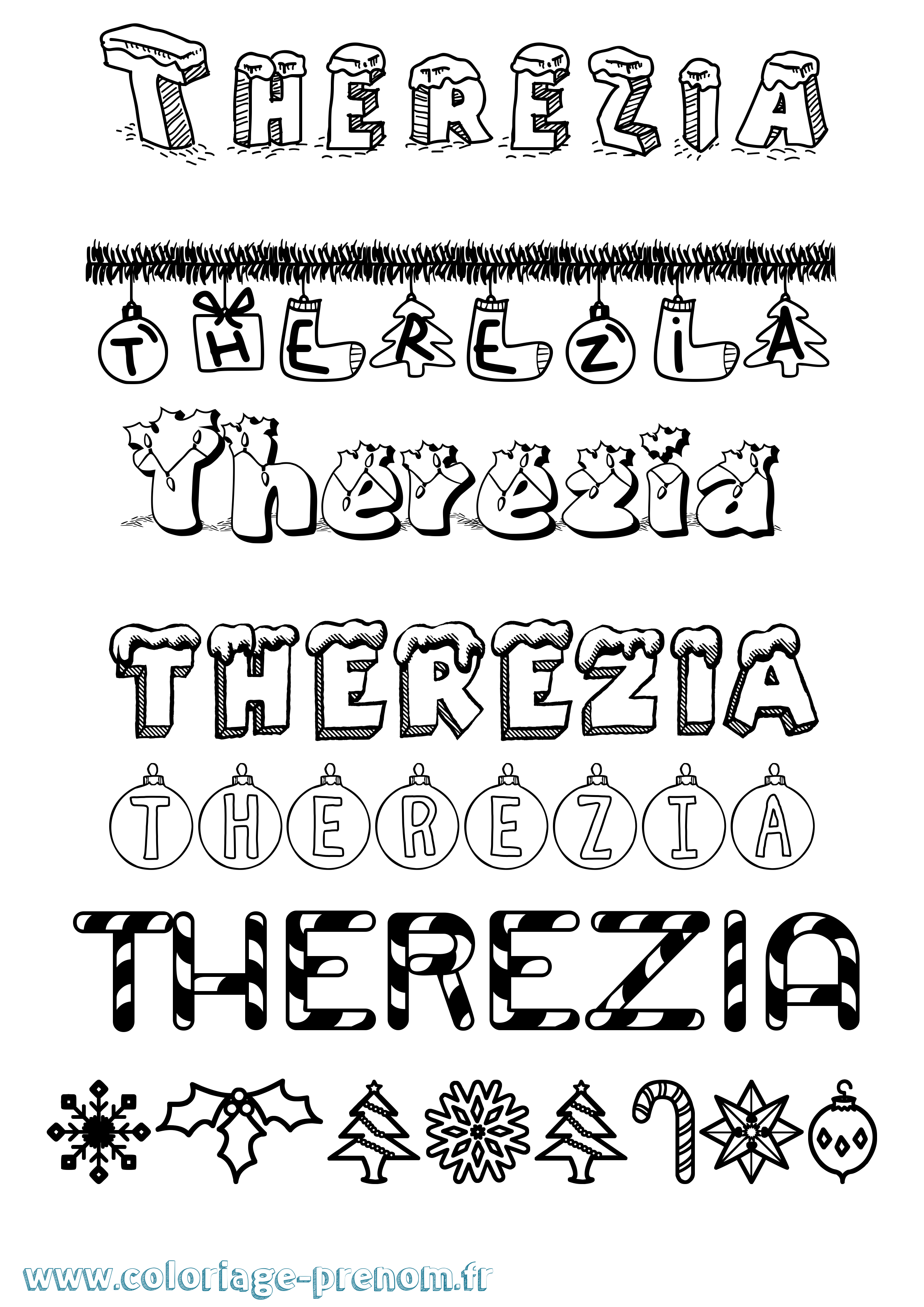 Coloriage Therezia Noël Coloriage prénom Therezia Noël