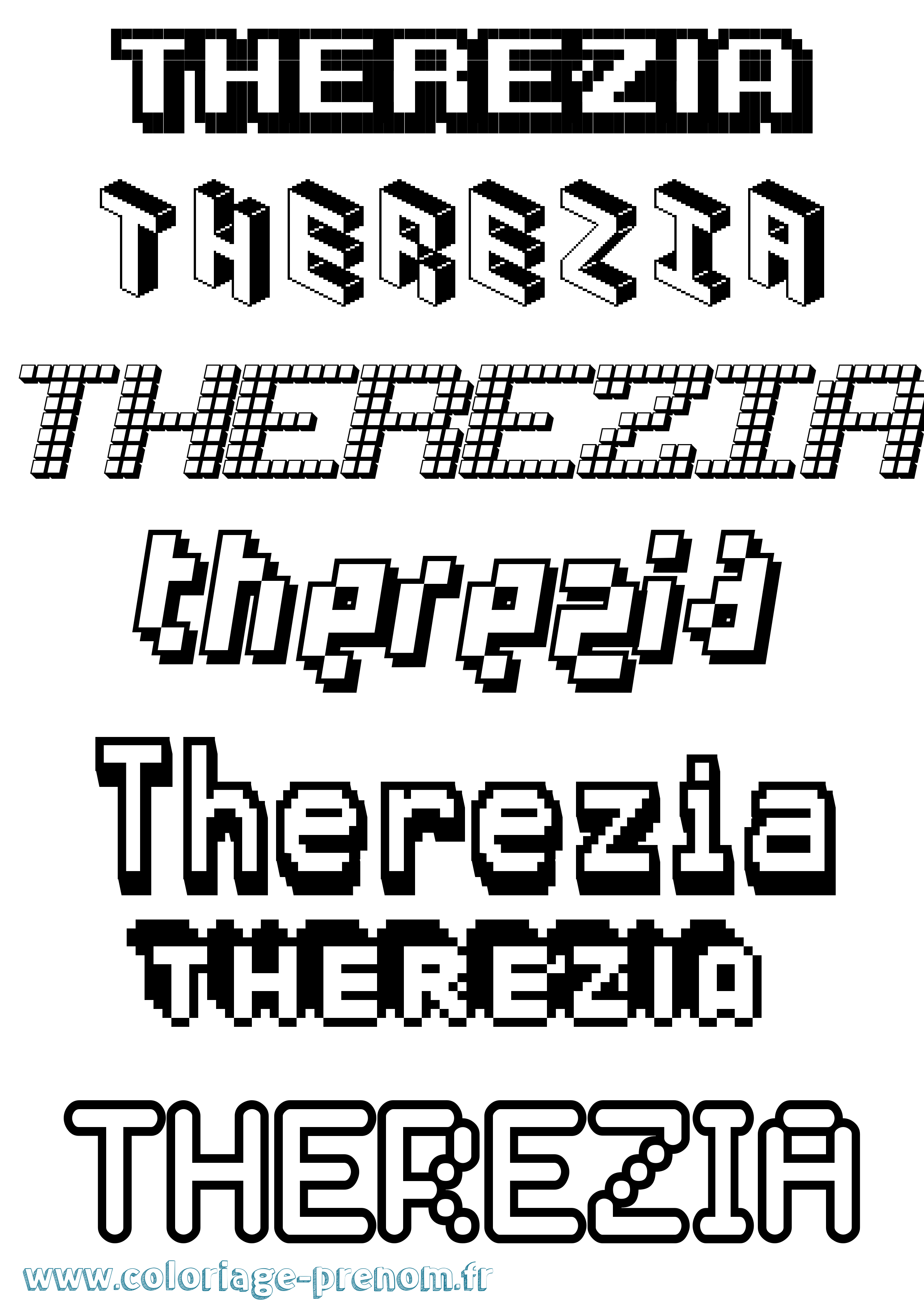 Coloriage Therezia Pixel Coloriage prénom Therezia Pixel