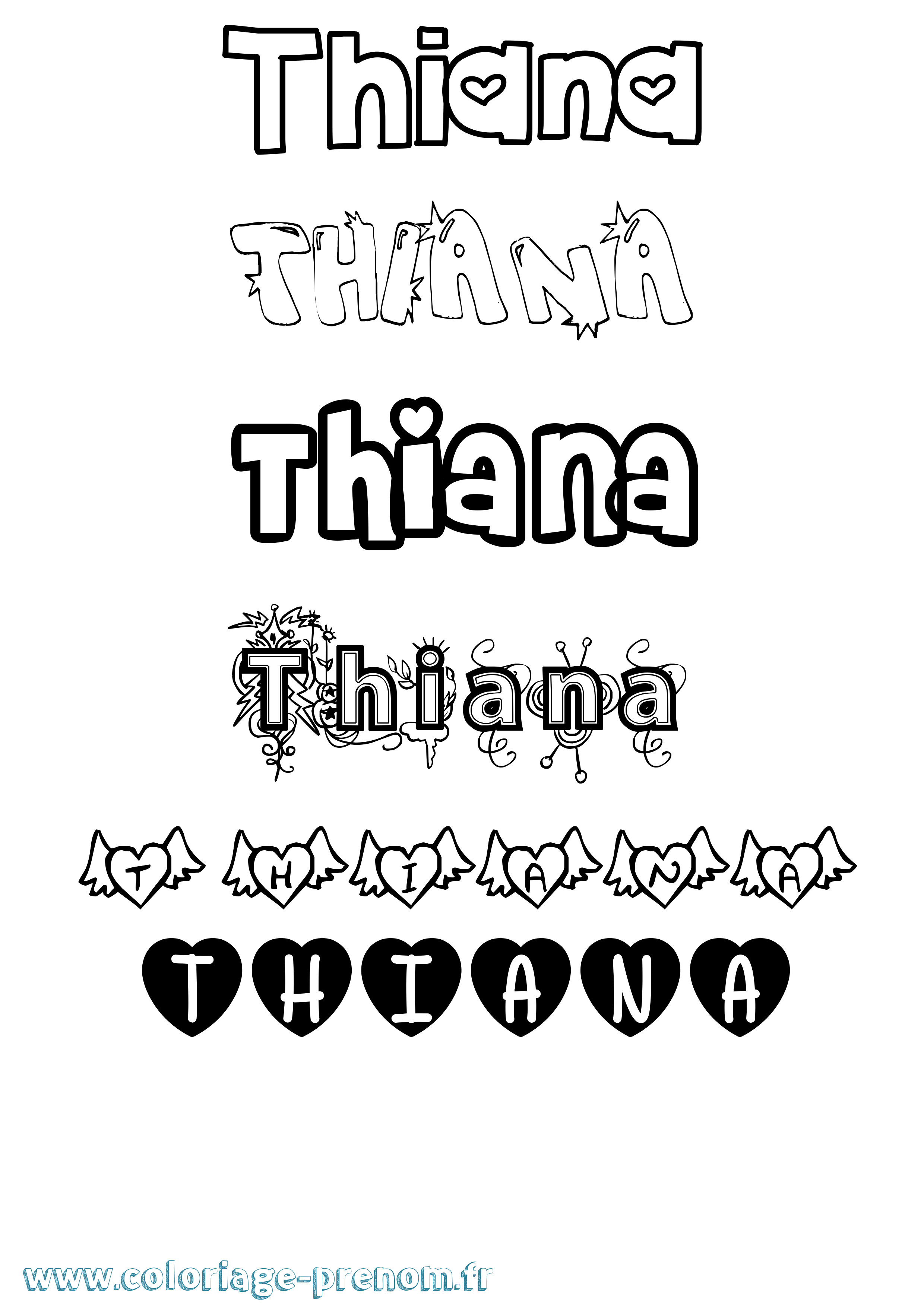 Coloriage Thiana Girly Coloriage prénom Thiana Girly
