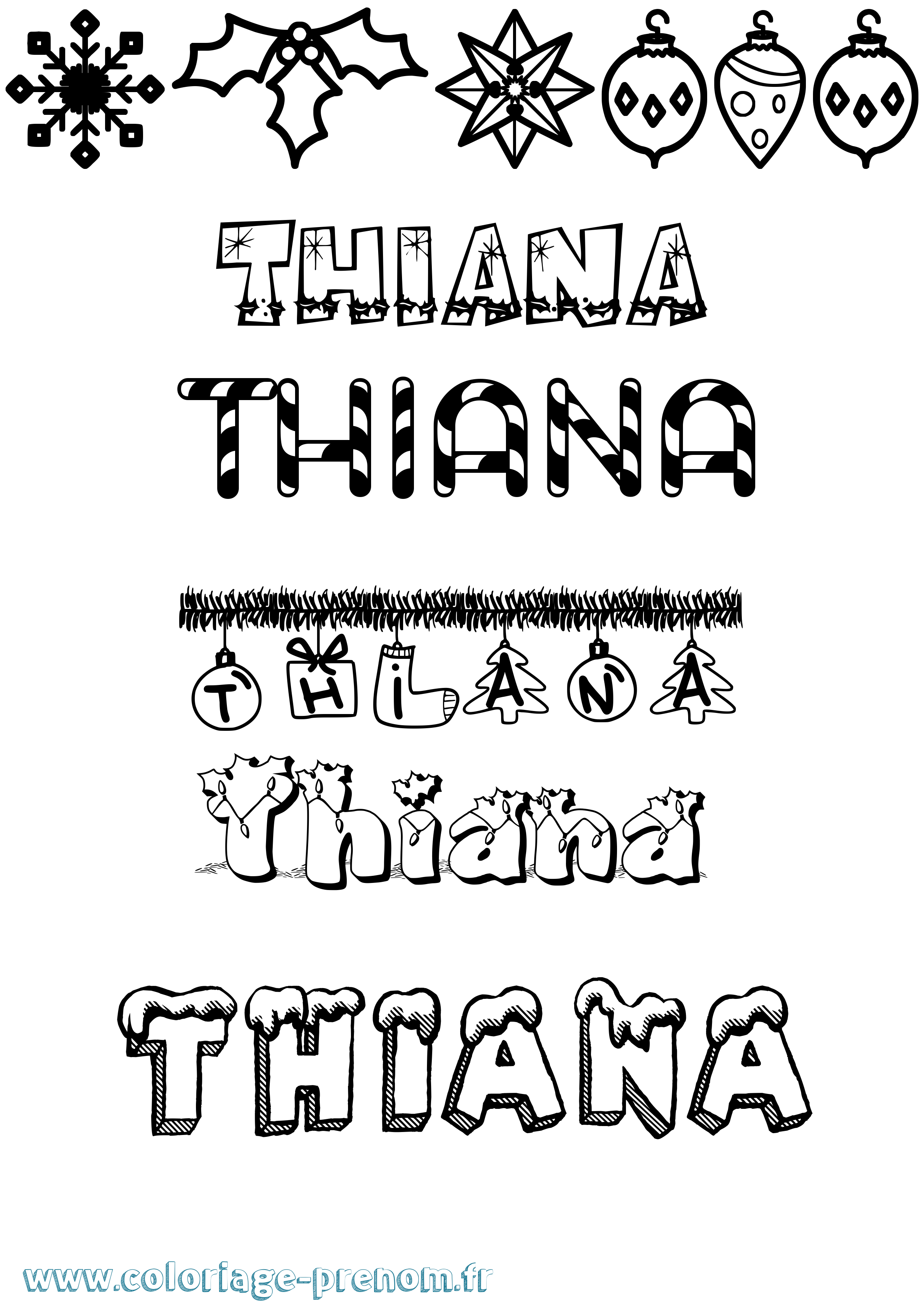 Coloriage Thiana Noël Coloriage prénom Thiana Noël