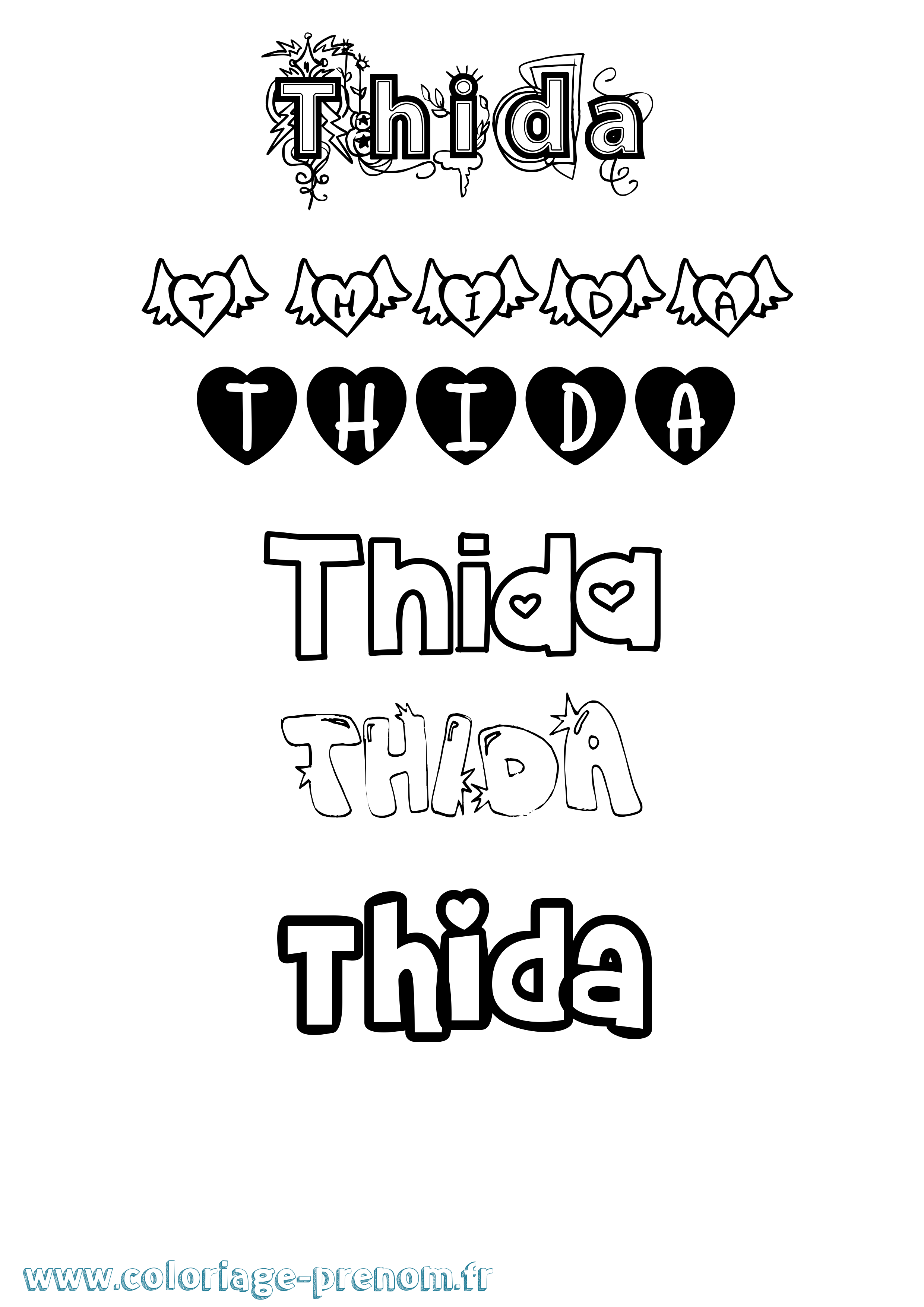 Coloriage Thida Girly Coloriage prénom Thida Girly