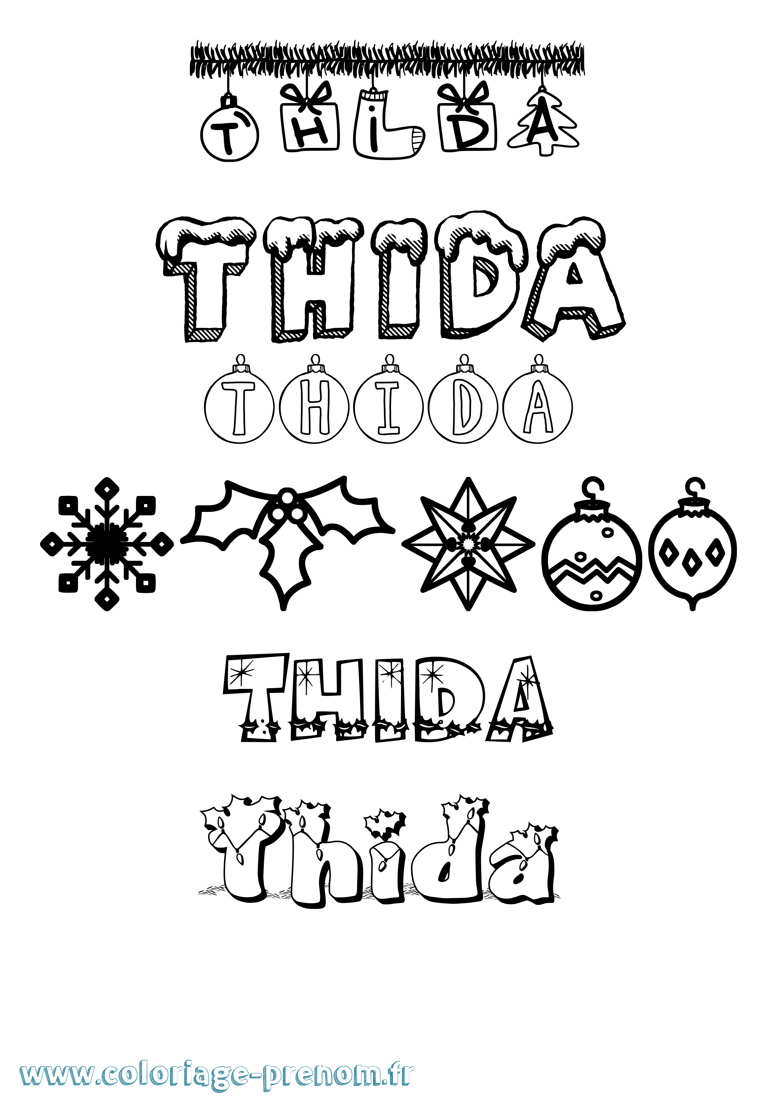Coloriage Thida Noël Coloriage prénom Thida Noël