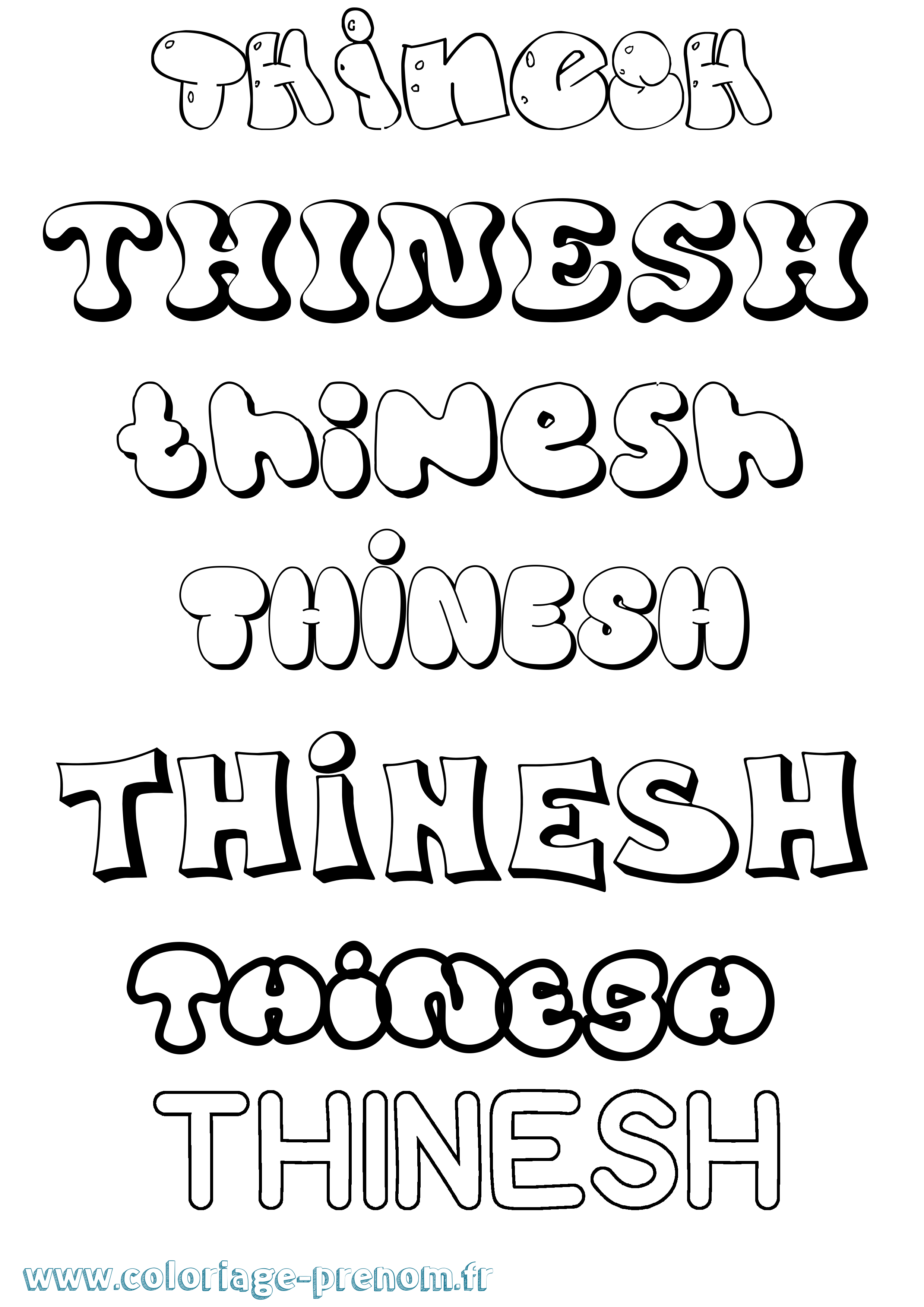Coloriage Thinesh Bubble Coloriage prénom Thinesh Bubble