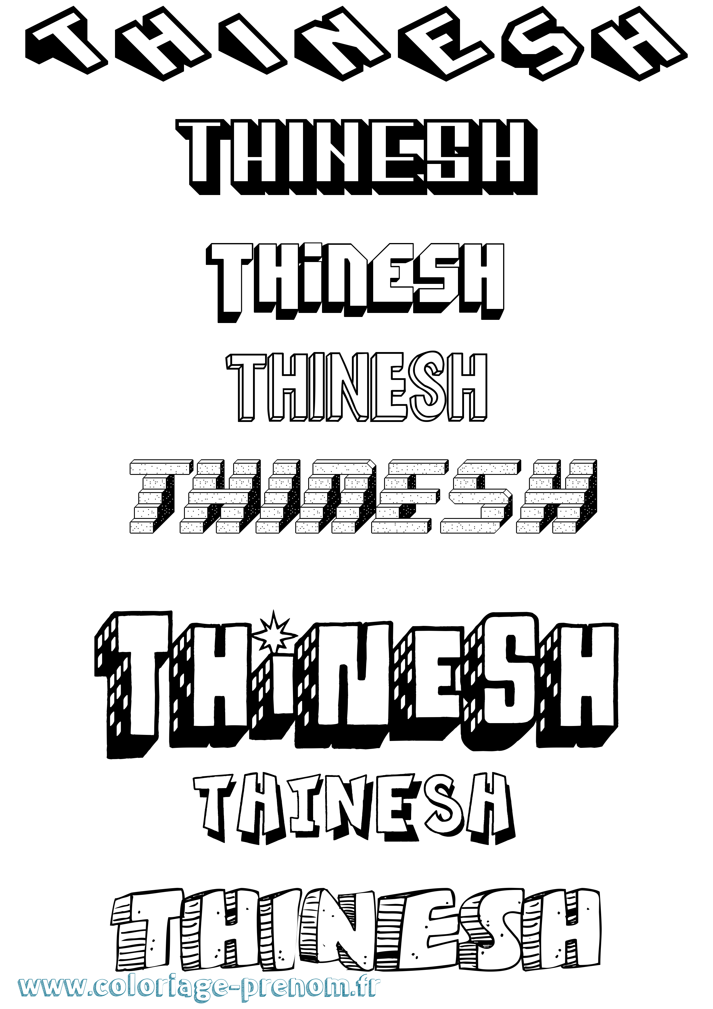 Coloriage Thinesh Effet 3D Coloriage prénom Thinesh Effet 3D