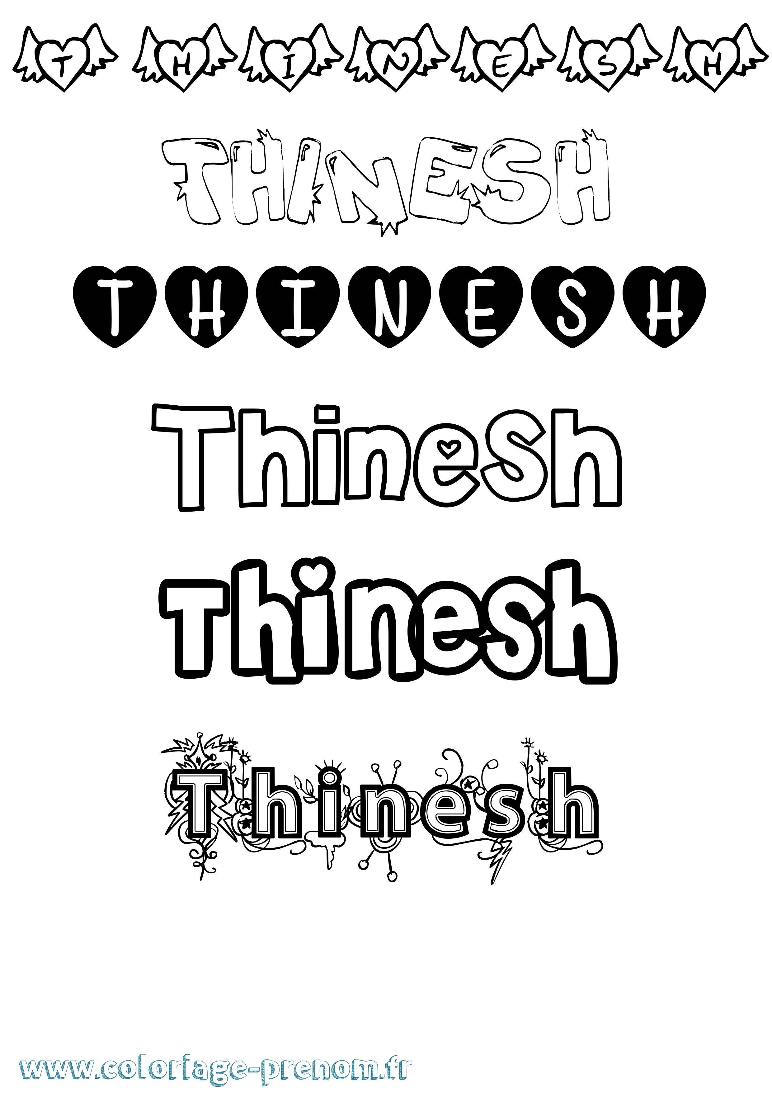 Coloriage Thinesh Girly Coloriage prénom Thinesh Girly