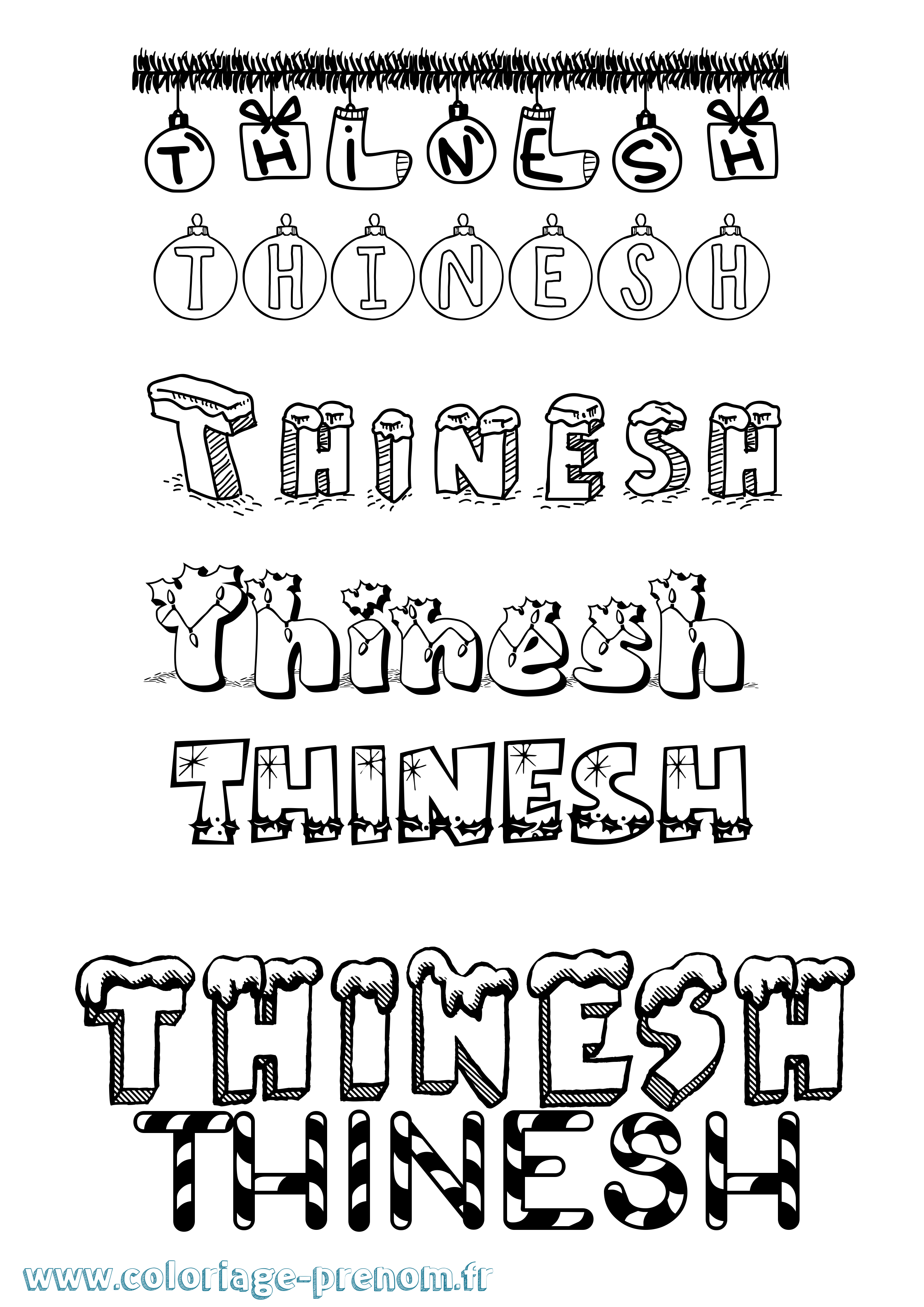 Coloriage Thinesh Noël Coloriage prénom Thinesh Noël