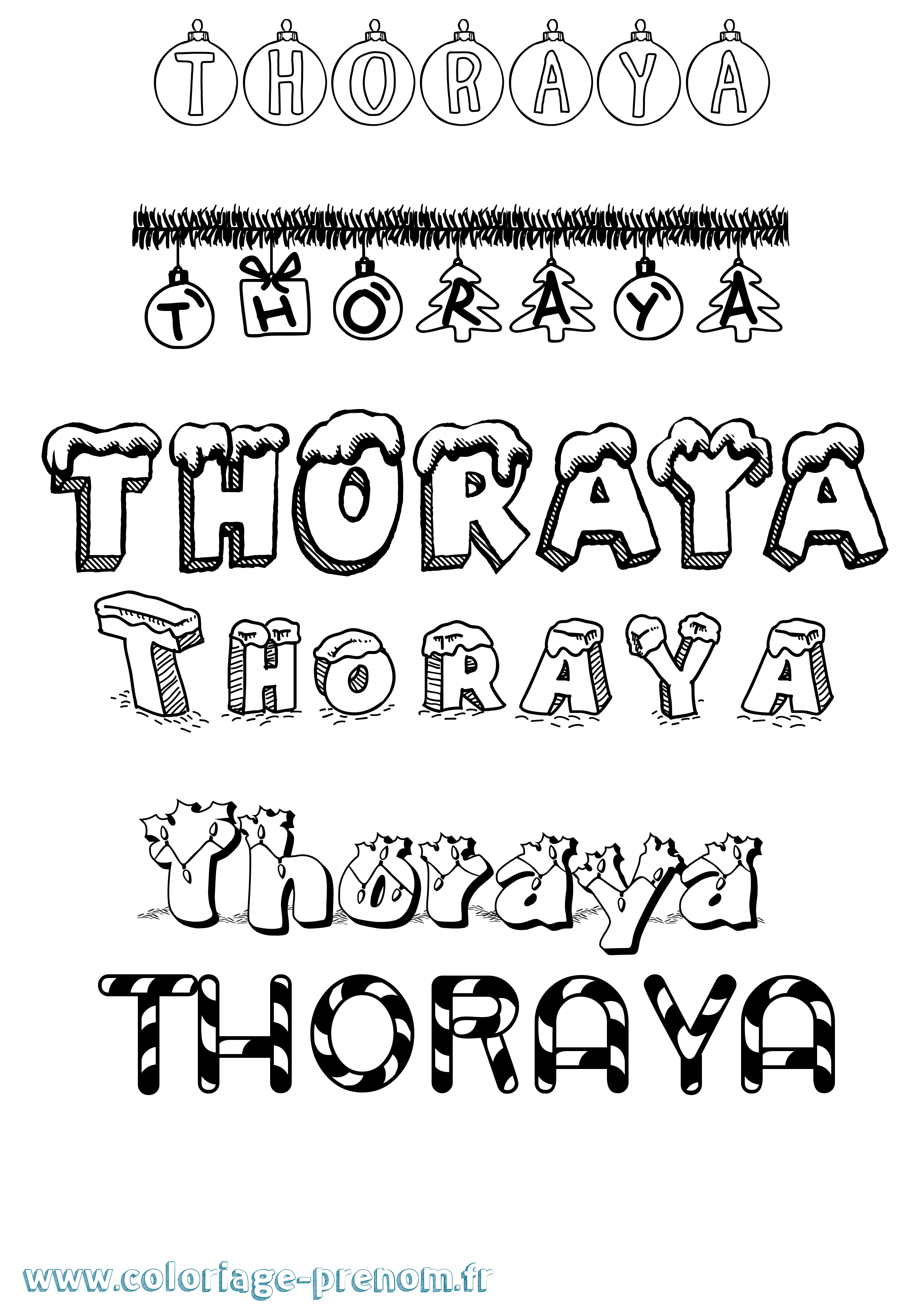 Coloriage Thoraya Noël Coloriage prénom Thoraya Noël