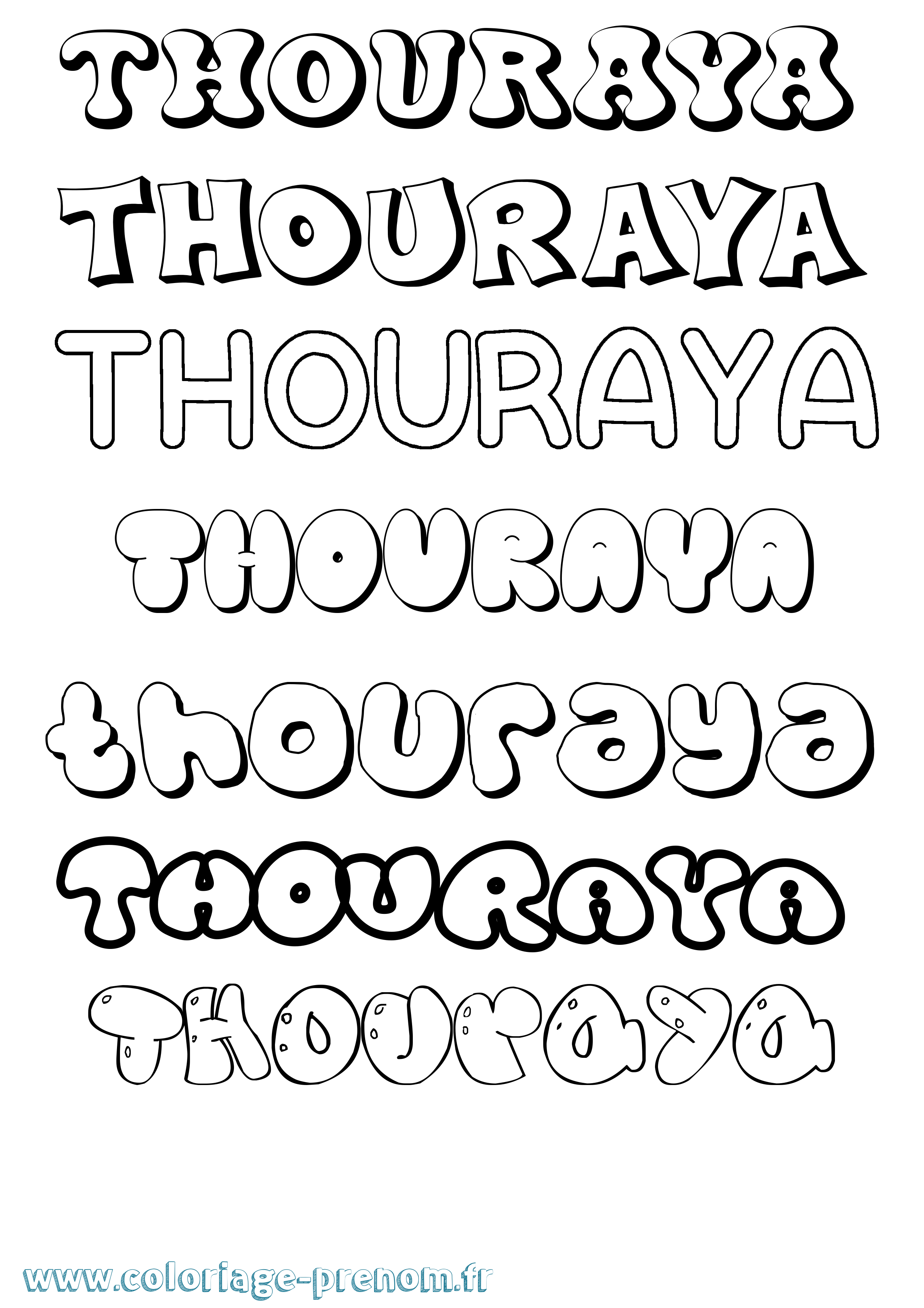 Coloriage Thouraya Bubble Coloriage prénom Thouraya Bubble