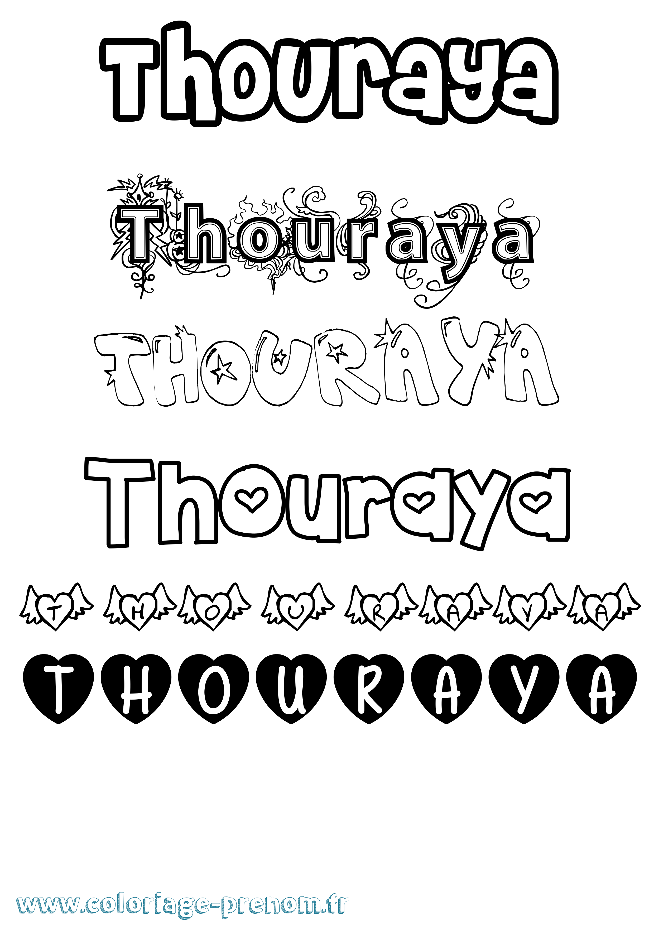 Coloriage Thouraya Girly Coloriage prénom Thouraya Girly